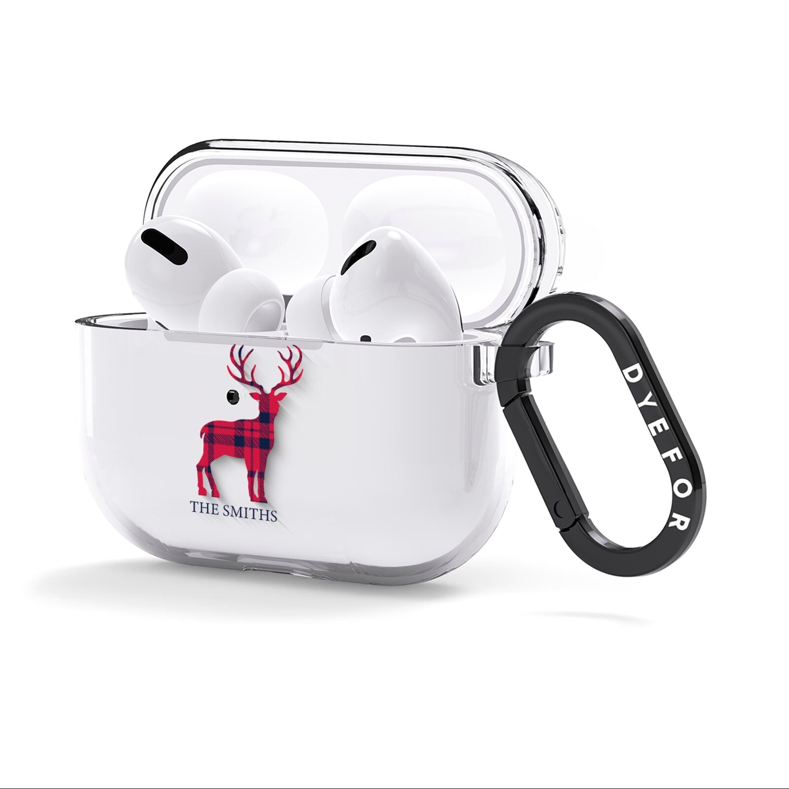 Christmas Tartan Reindeer Personalised AirPods Clear Case 3rd Gen Side Image
