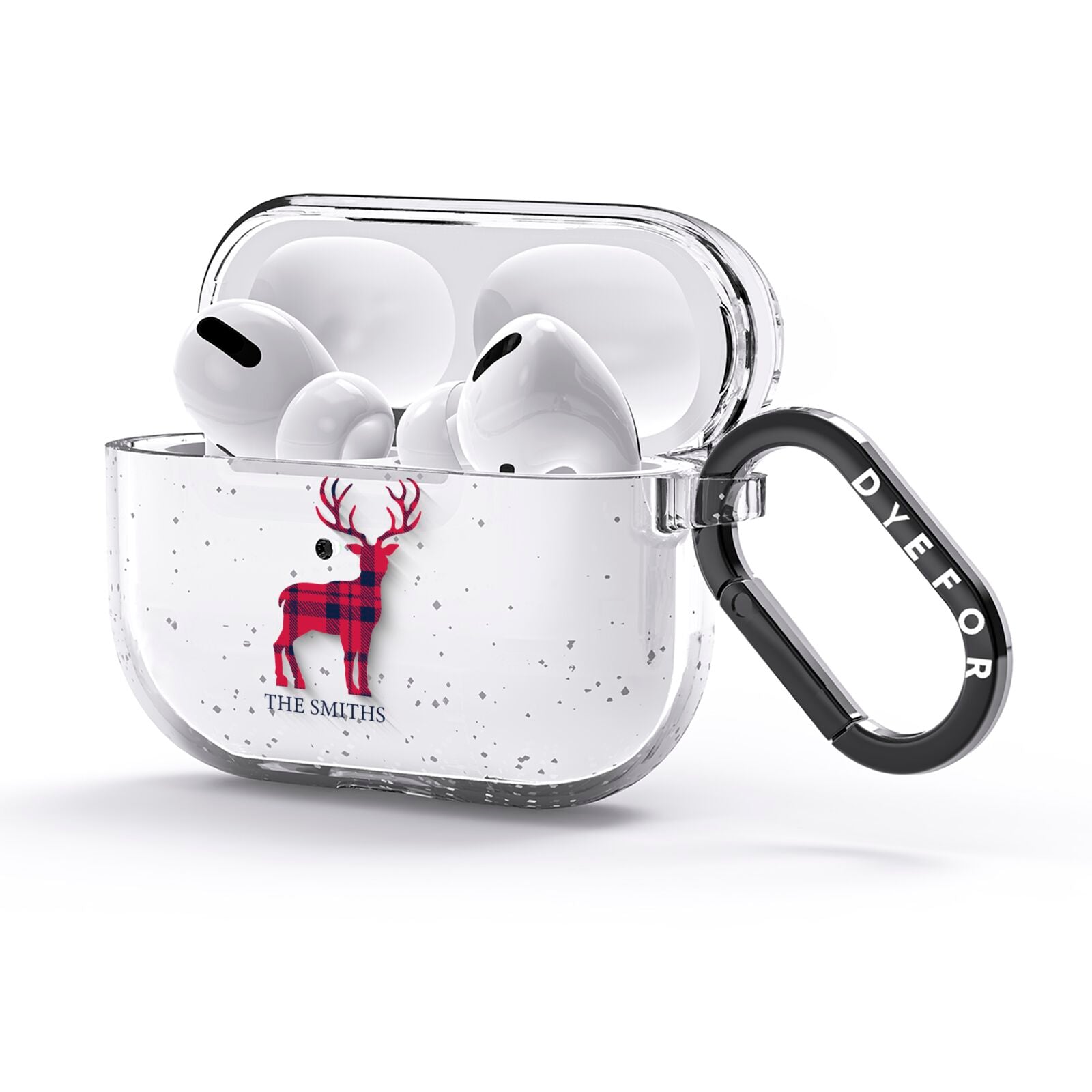 Christmas Tartan Reindeer Personalised AirPods Glitter Case 3rd Gen Side Image