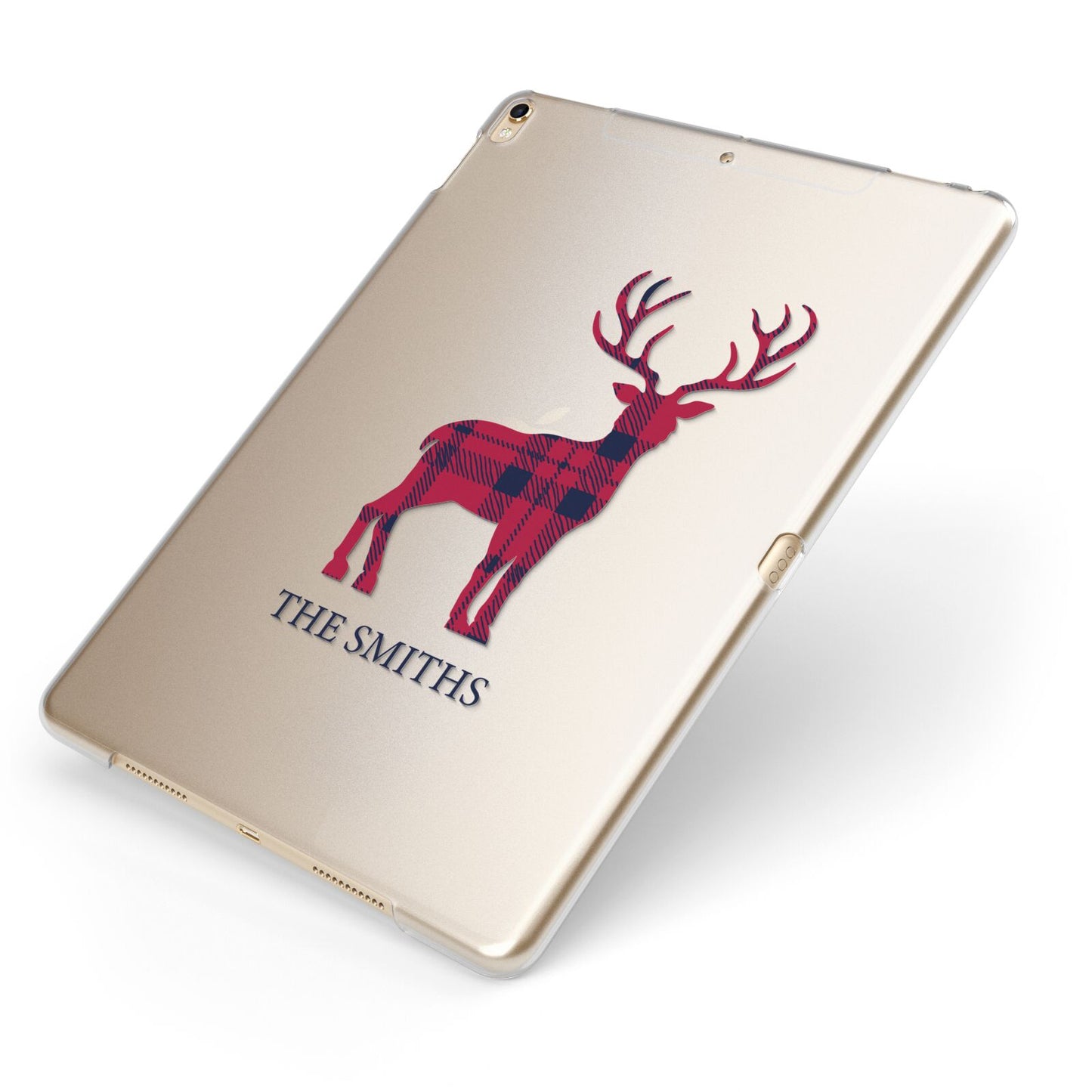 Christmas Tartan Reindeer Personalised Apple iPad Case on Gold iPad Side View