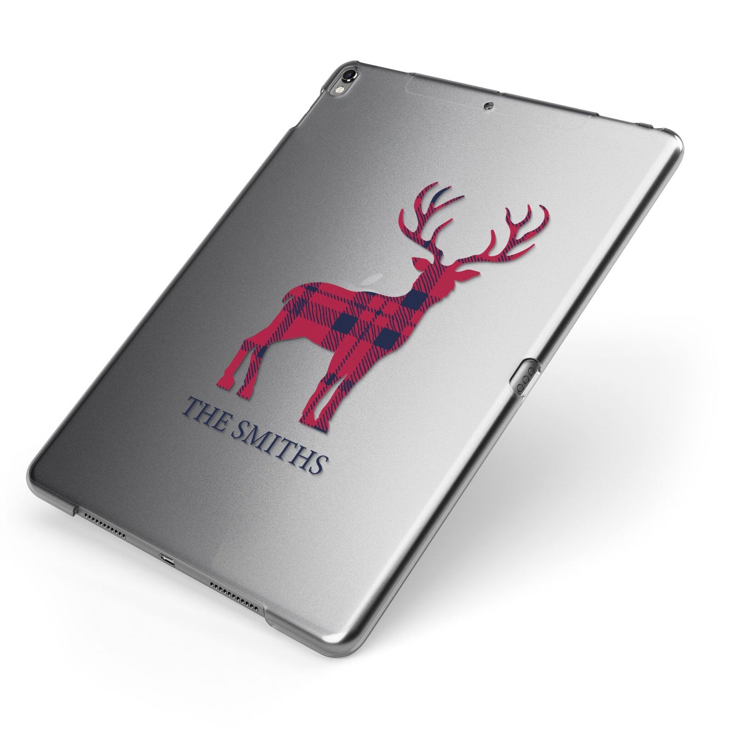 Christmas Tartan Reindeer Personalised Apple iPad Case on Grey iPad Side View