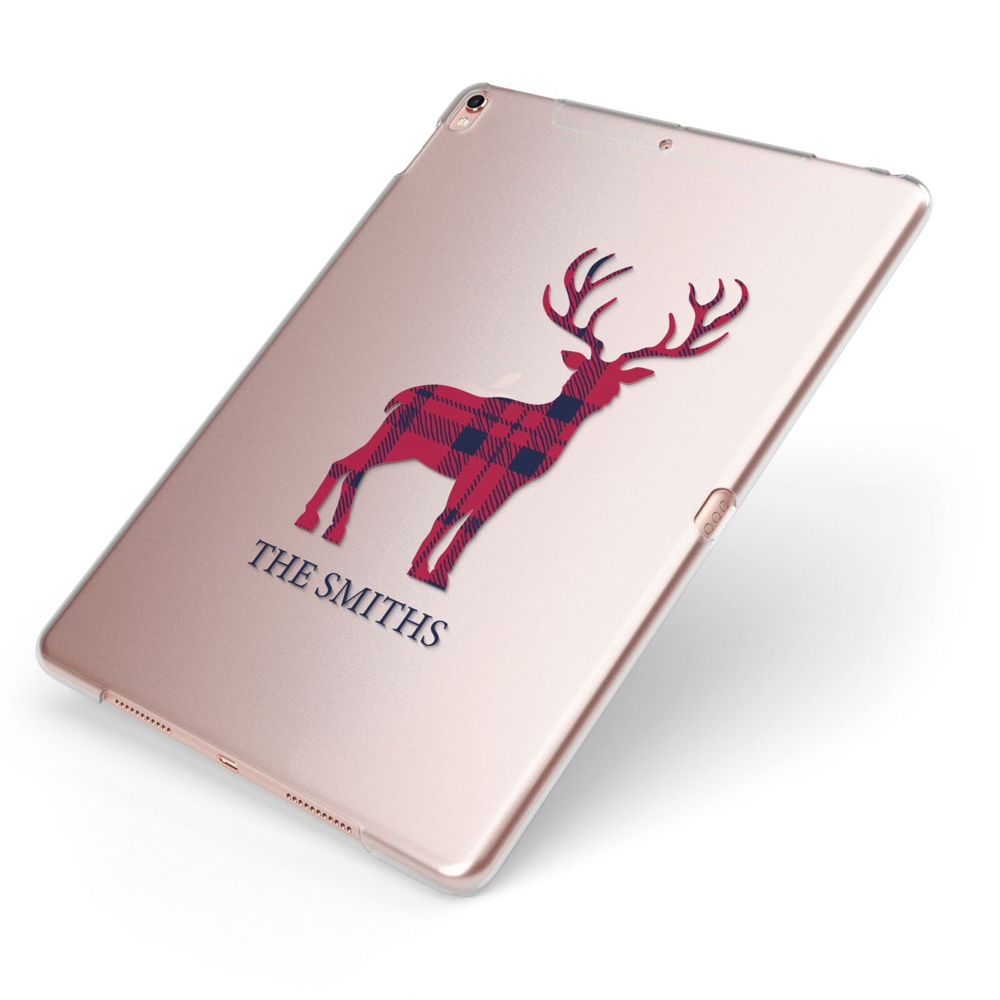 Christmas Tartan Reindeer Personalised Apple iPad Case on Rose Gold iPad Side View