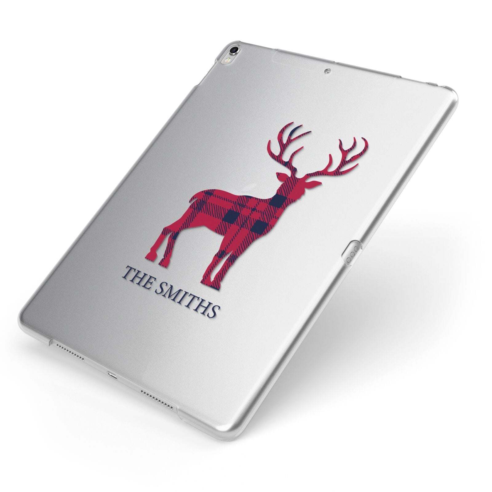 Christmas Tartan Reindeer Personalised Apple iPad Case on Silver iPad Side View
