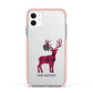Christmas Tartan Reindeer Personalised Apple iPhone 11 in White with Pink Impact Case