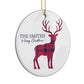 Christmas Tartan Reindeer Personalised Circle Decoration Side Angle