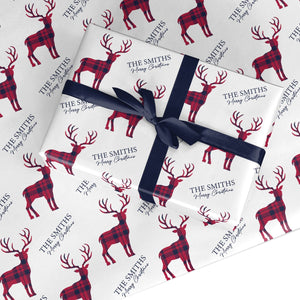 Weihnachts-Tartan-Ren-personalisiertes Geschenkpapier