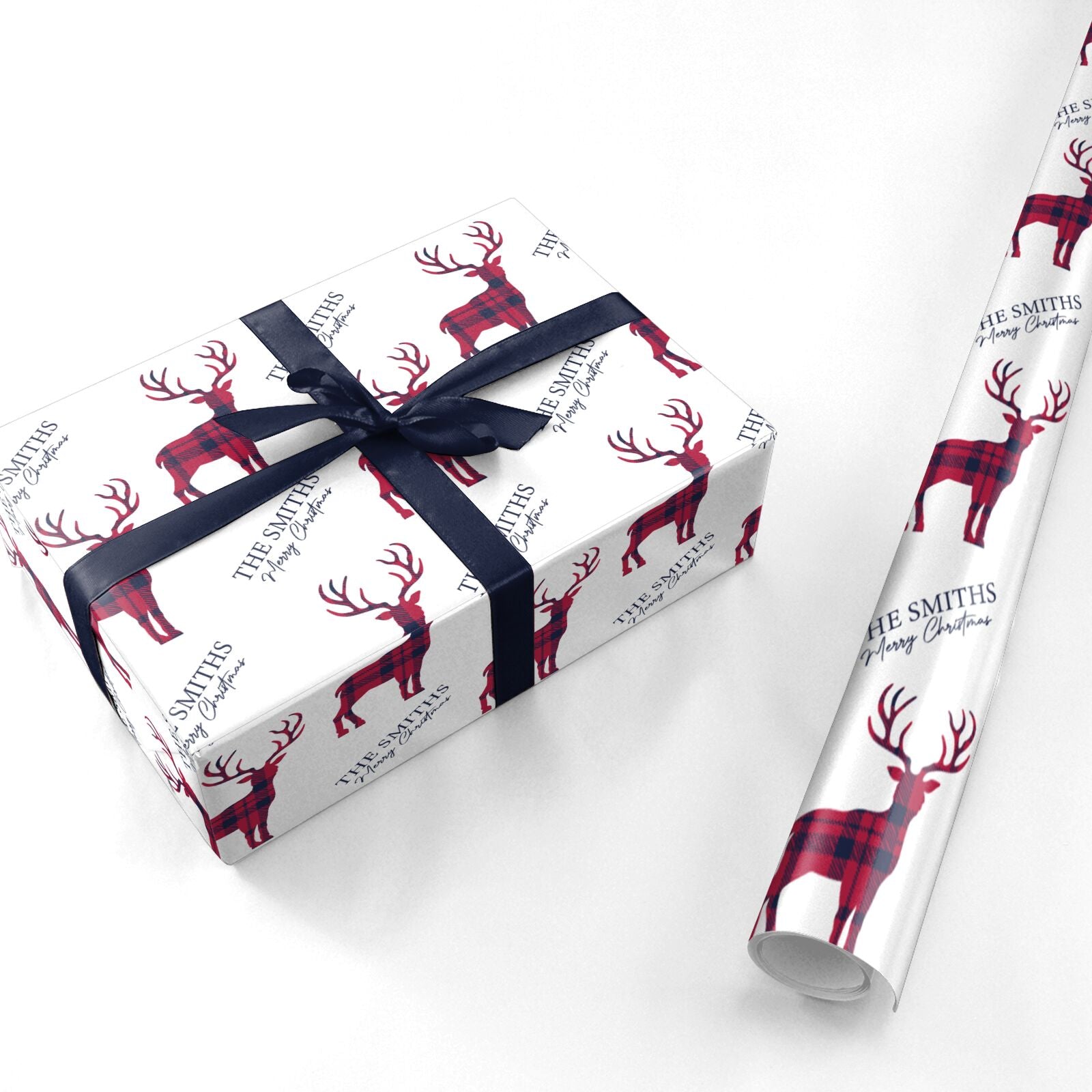 Christmas Tartan Reindeer Personalised Personalised Wrapping Paper