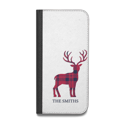 Christmas Tartan Reindeer Personalised Vegan Leather Flip Samsung Case