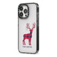 Christmas Tartan Reindeer Personalised iPhone 13 Pro Black Impact Case Side Angle on Silver phone