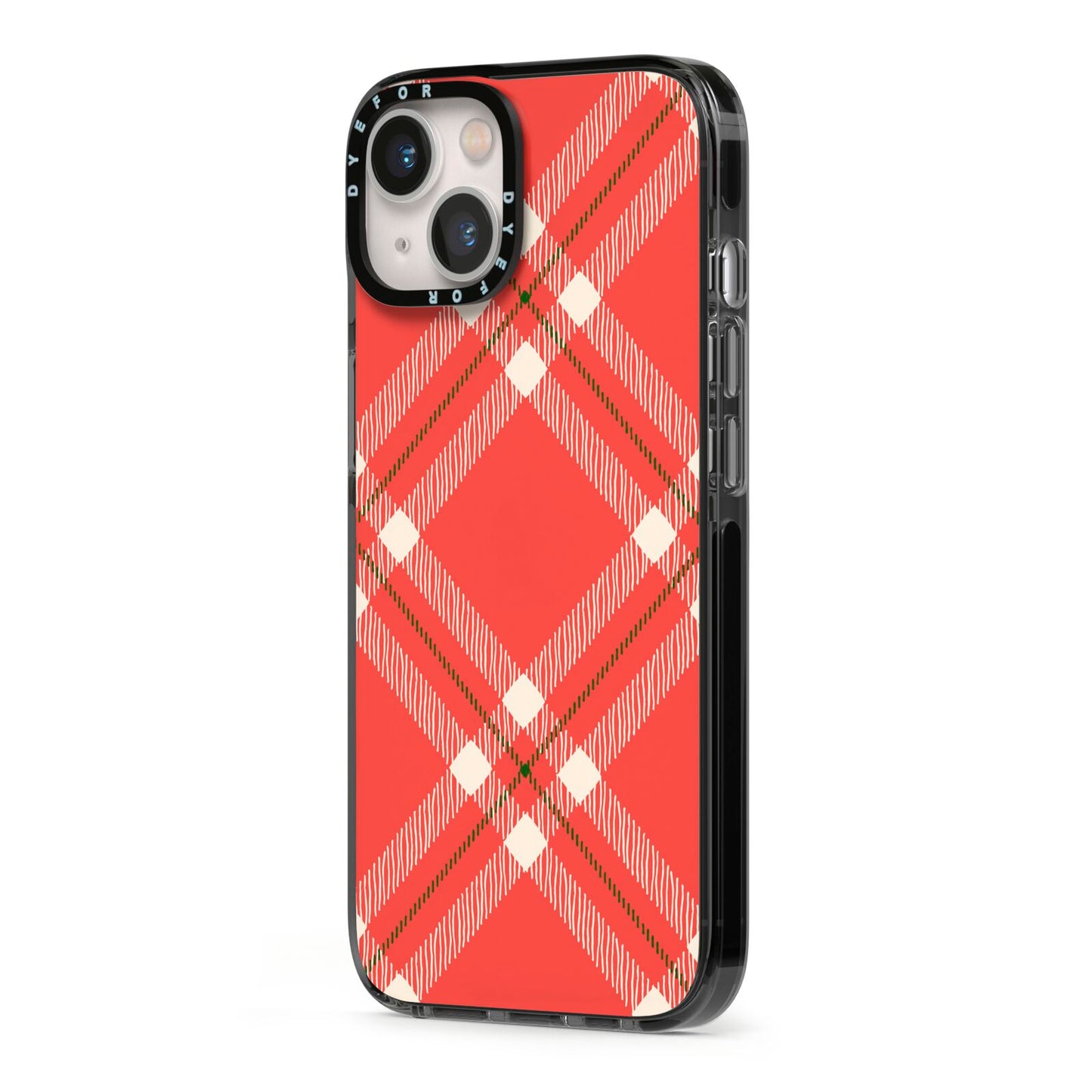 Christmas Tartan iPhone 13 Black Impact Case Side Angle on Silver phone