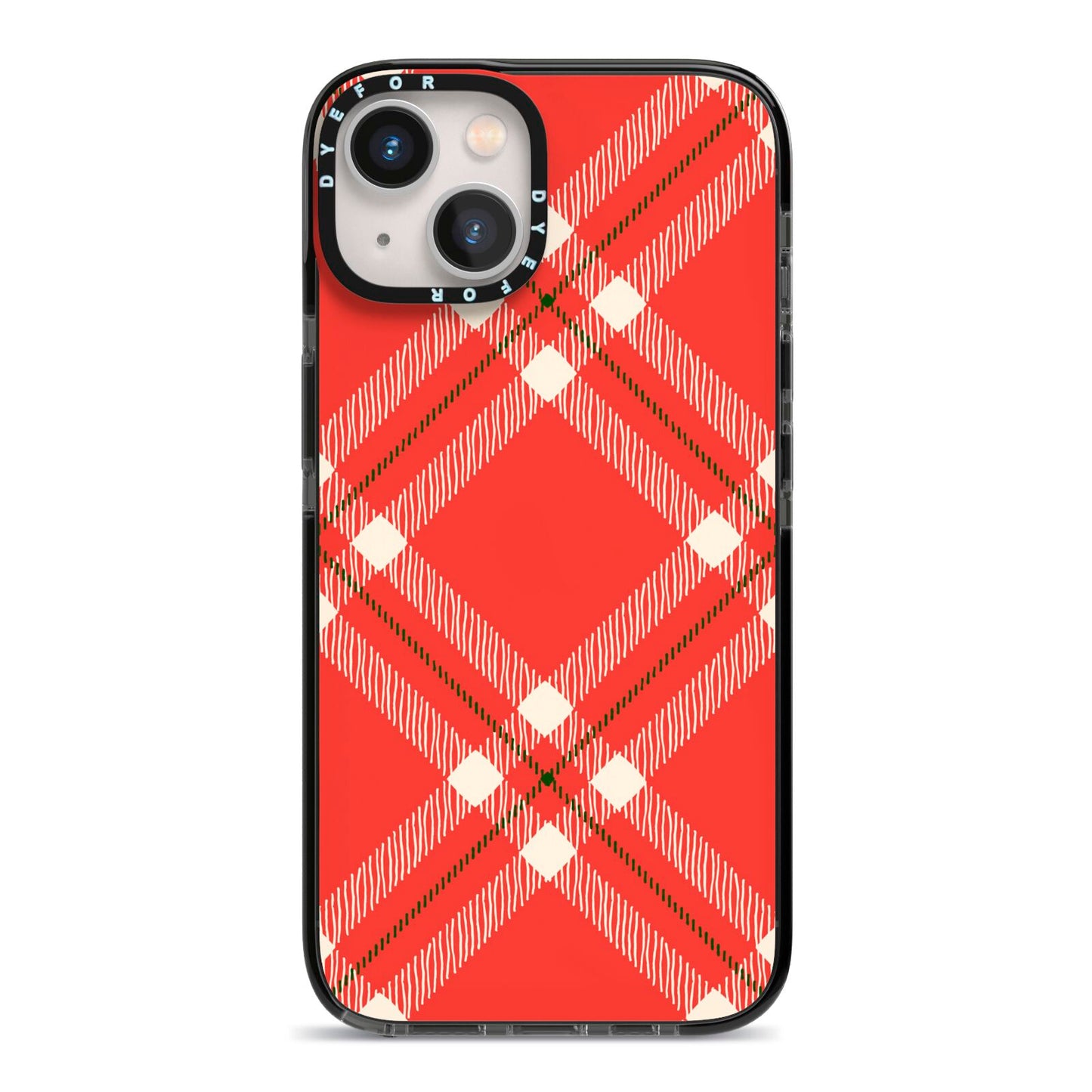Christmas Tartan iPhone 13 Black Impact Case on Silver phone