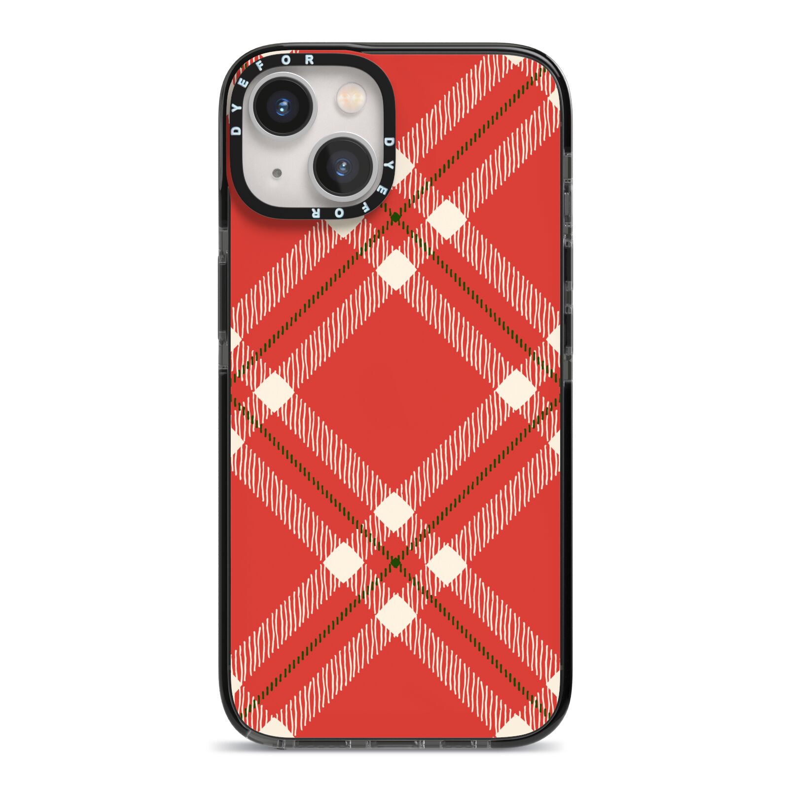 Christmas Tartan iPhone 13 Black Impact Case on Silver phone