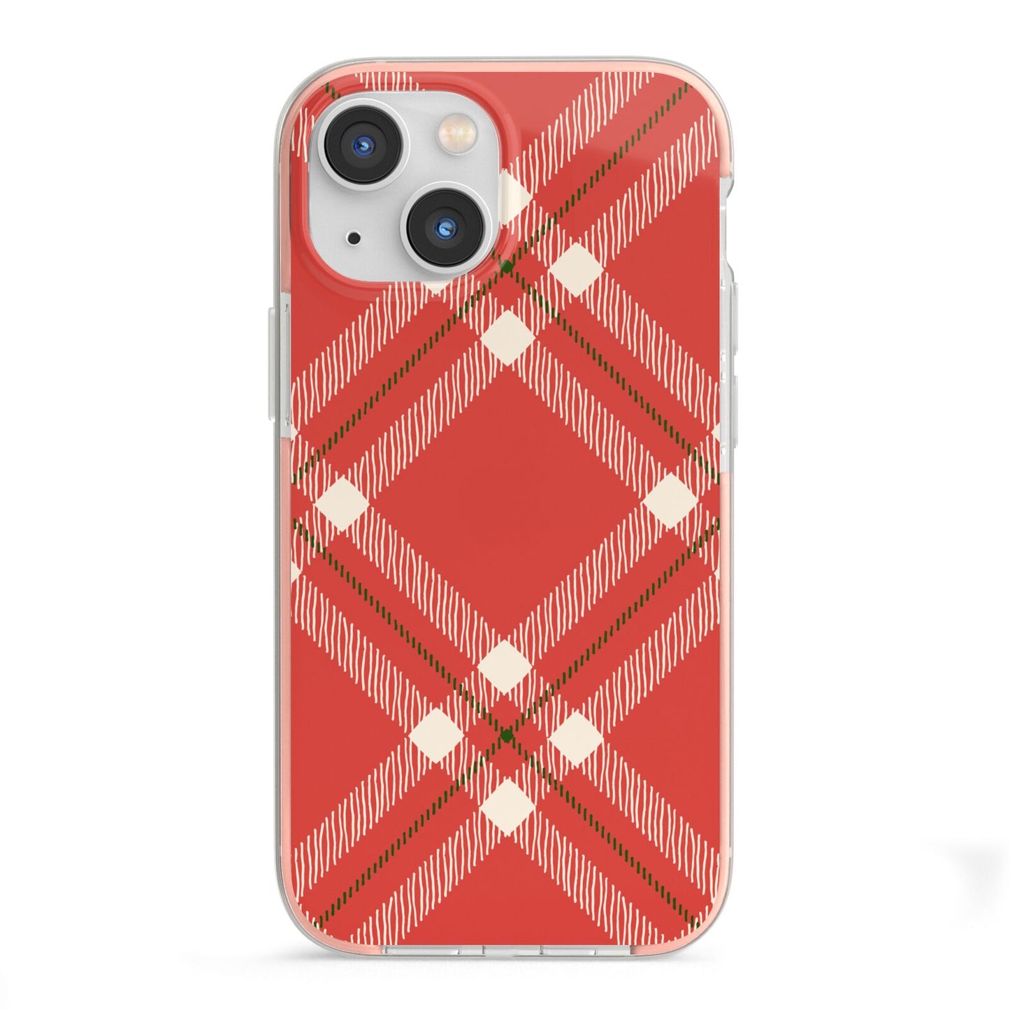 Christmas Tartan iPhone 13 Mini TPU Impact Case with Pink Edges