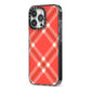 Christmas Tartan iPhone 13 Pro Black Impact Case Side Angle on Silver phone