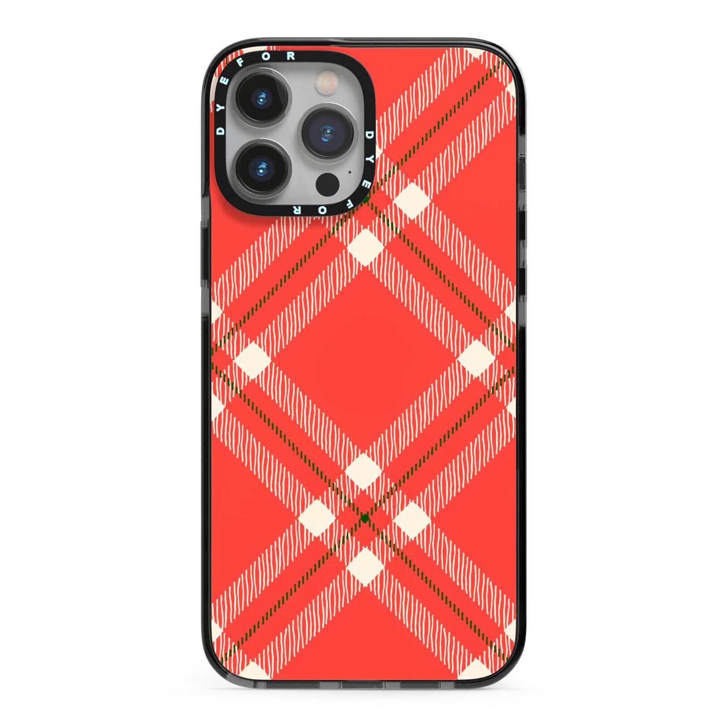 Christmas Tartan iPhone 13 Pro Max Black Impact Case on Silver phone