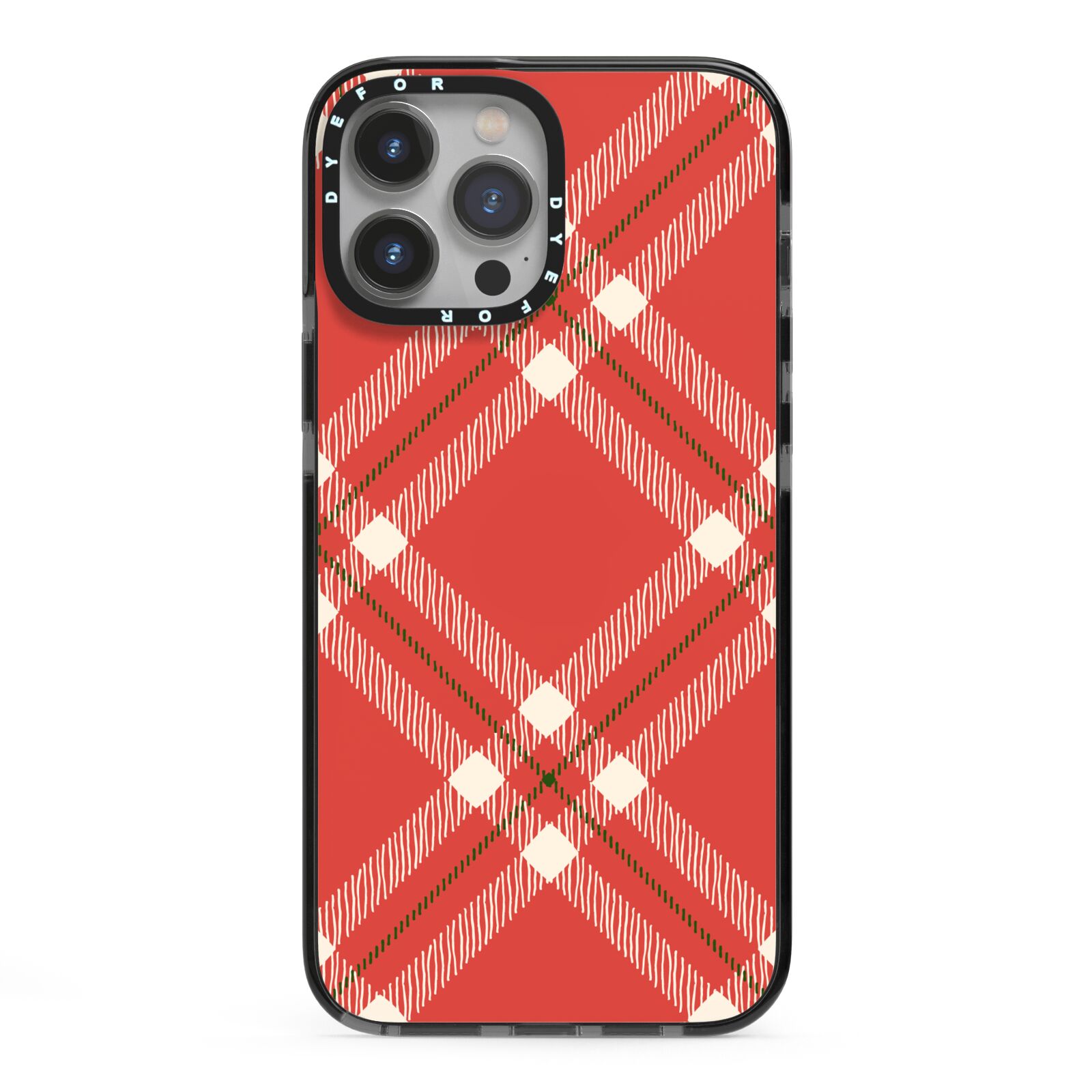 Christmas Tartan iPhone 13 Pro Max Black Impact Case on Silver phone