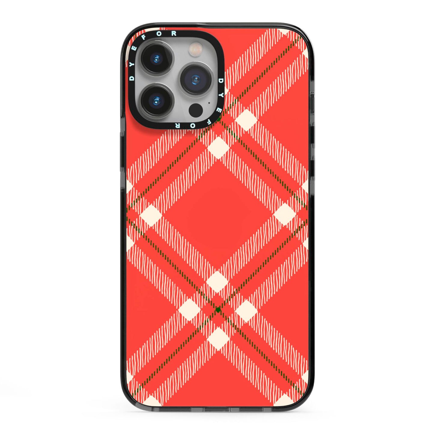 Christmas Tartan iPhone 13 Pro Max Black Impact Case on Silver phone