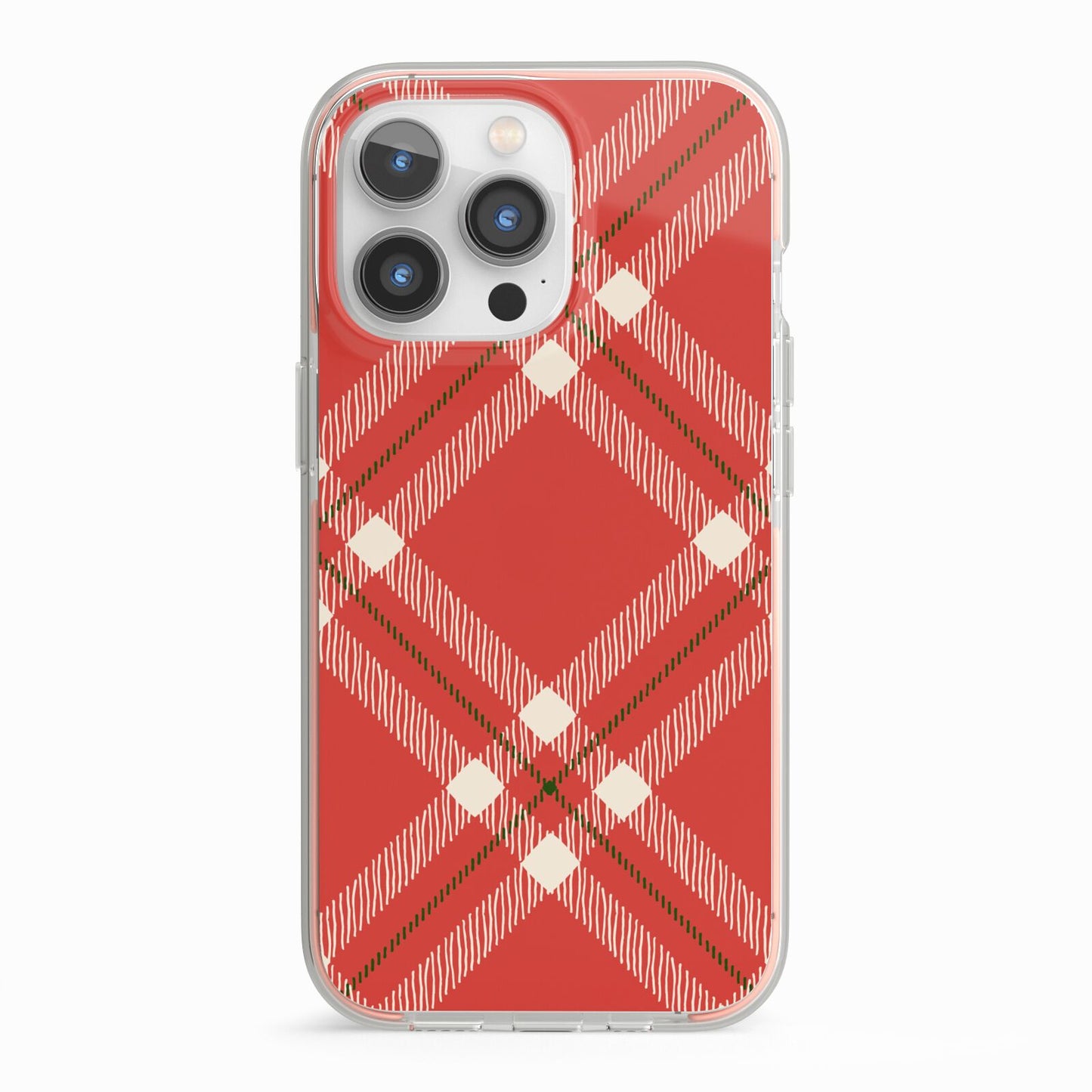 Christmas Tartan iPhone 13 Pro TPU Impact Case with Pink Edges