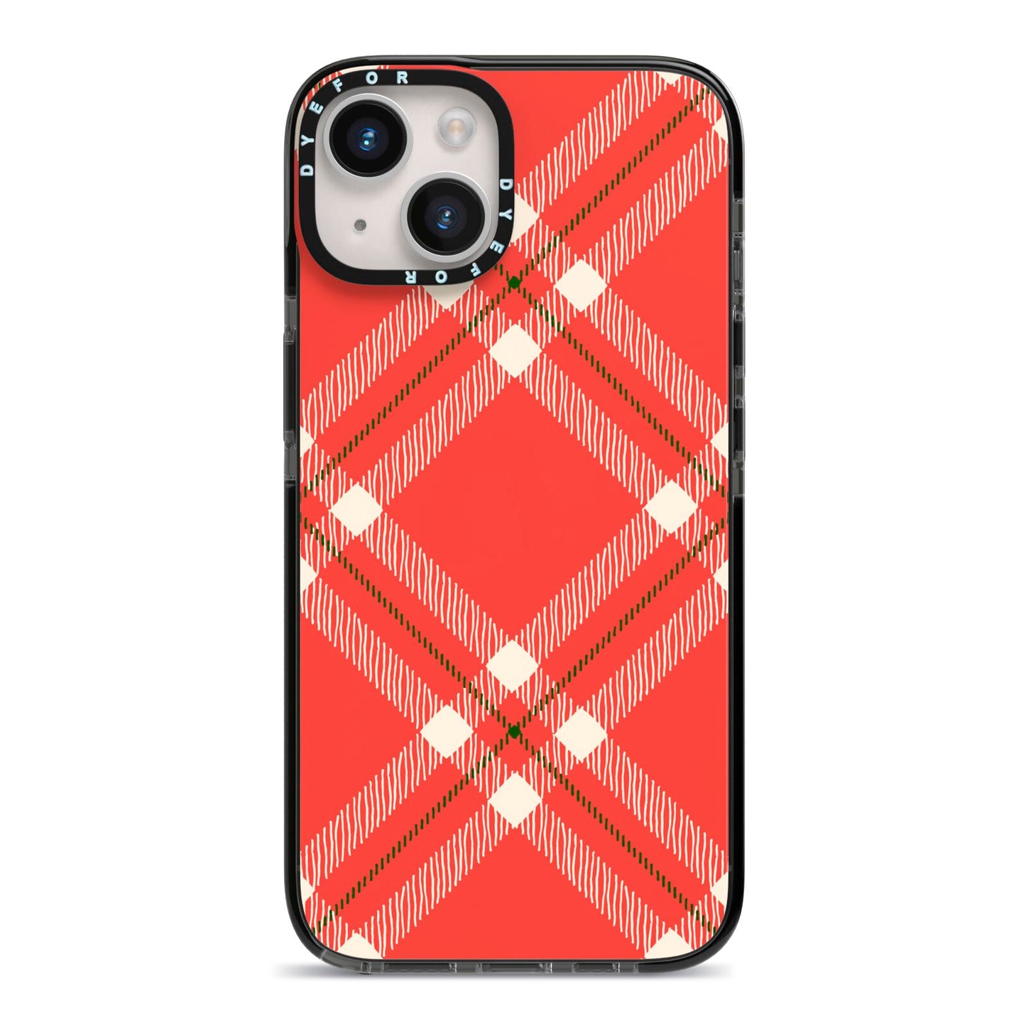 Christmas Tartan iPhone 14 Black Impact Case on Silver phone