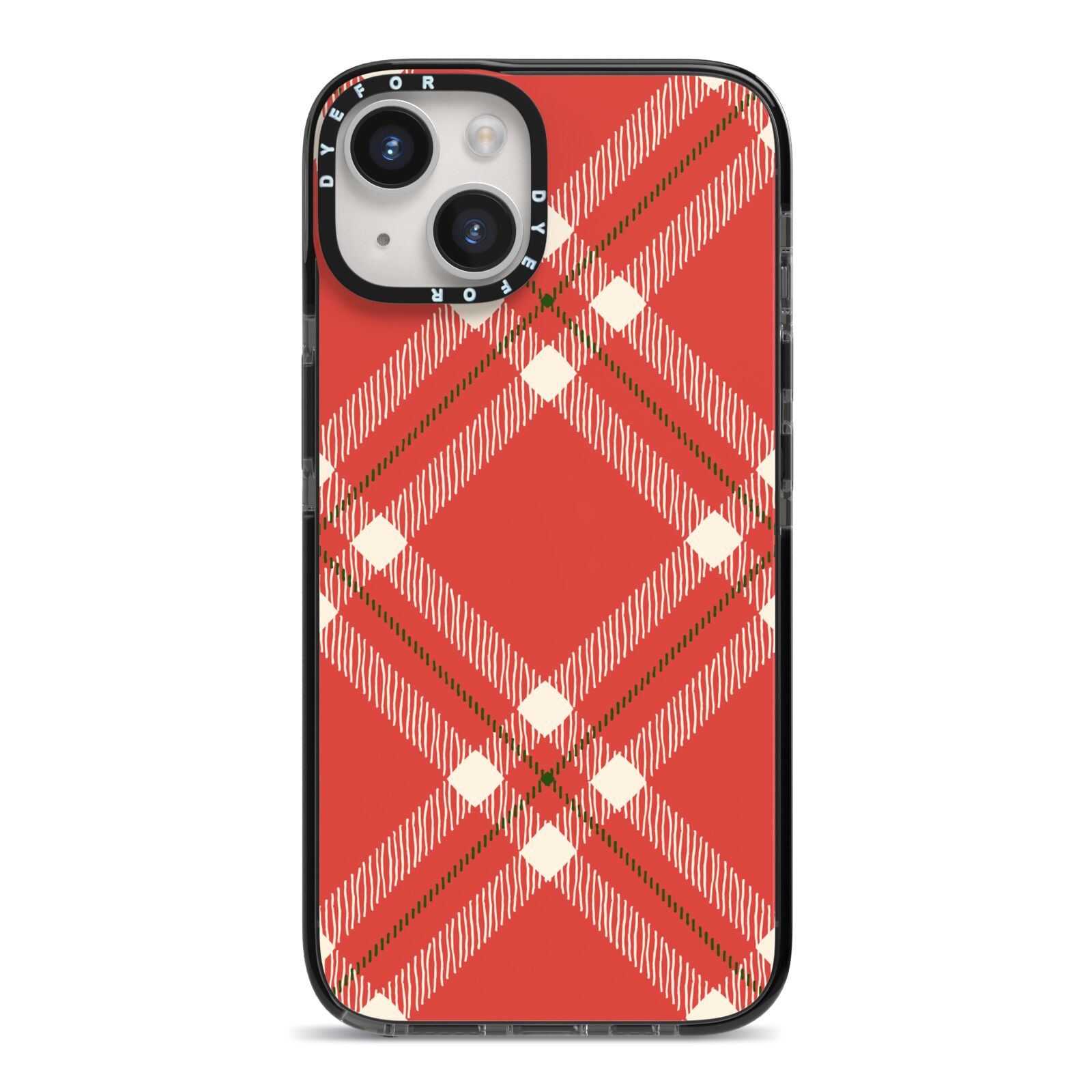 Christmas Tartan iPhone 14 Black Impact Case on Silver phone