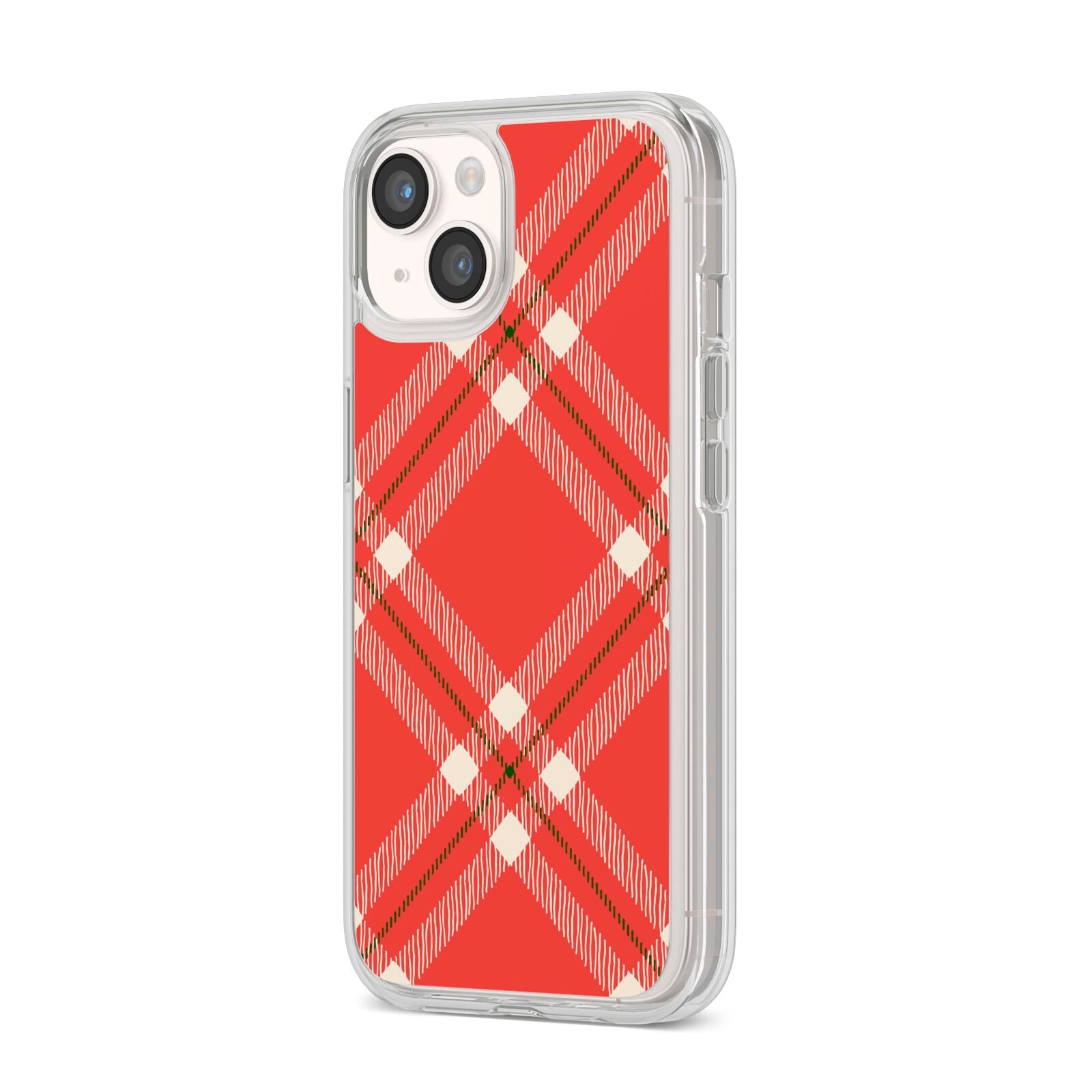 Christmas Tartan iPhone 14 Clear Tough Case Starlight Angled Image