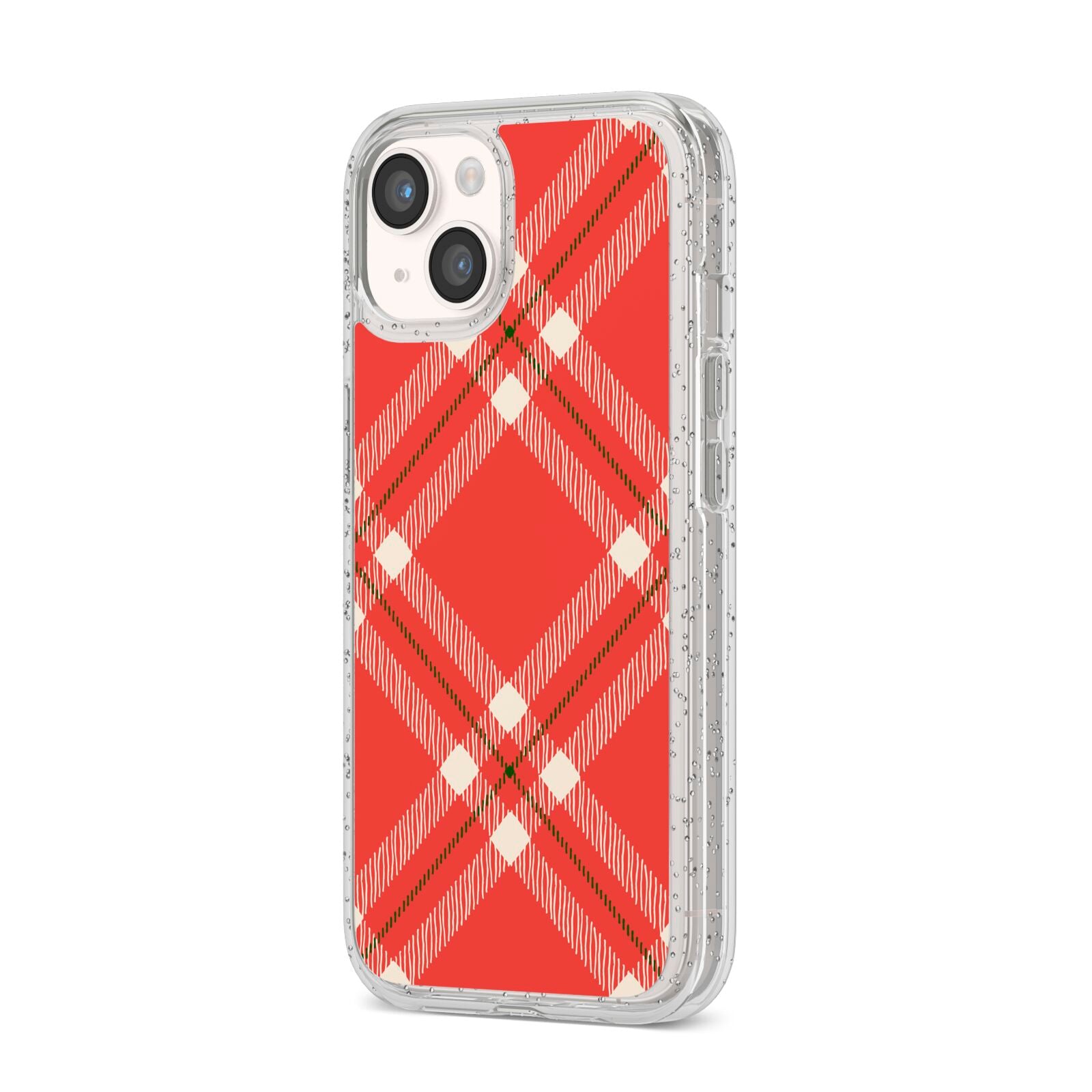 Christmas Tartan iPhone 14 Glitter Tough Case Starlight Angled Image