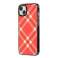 Christmas Tartan iPhone 14 Plus Black Impact Case Side Angle on Silver phone