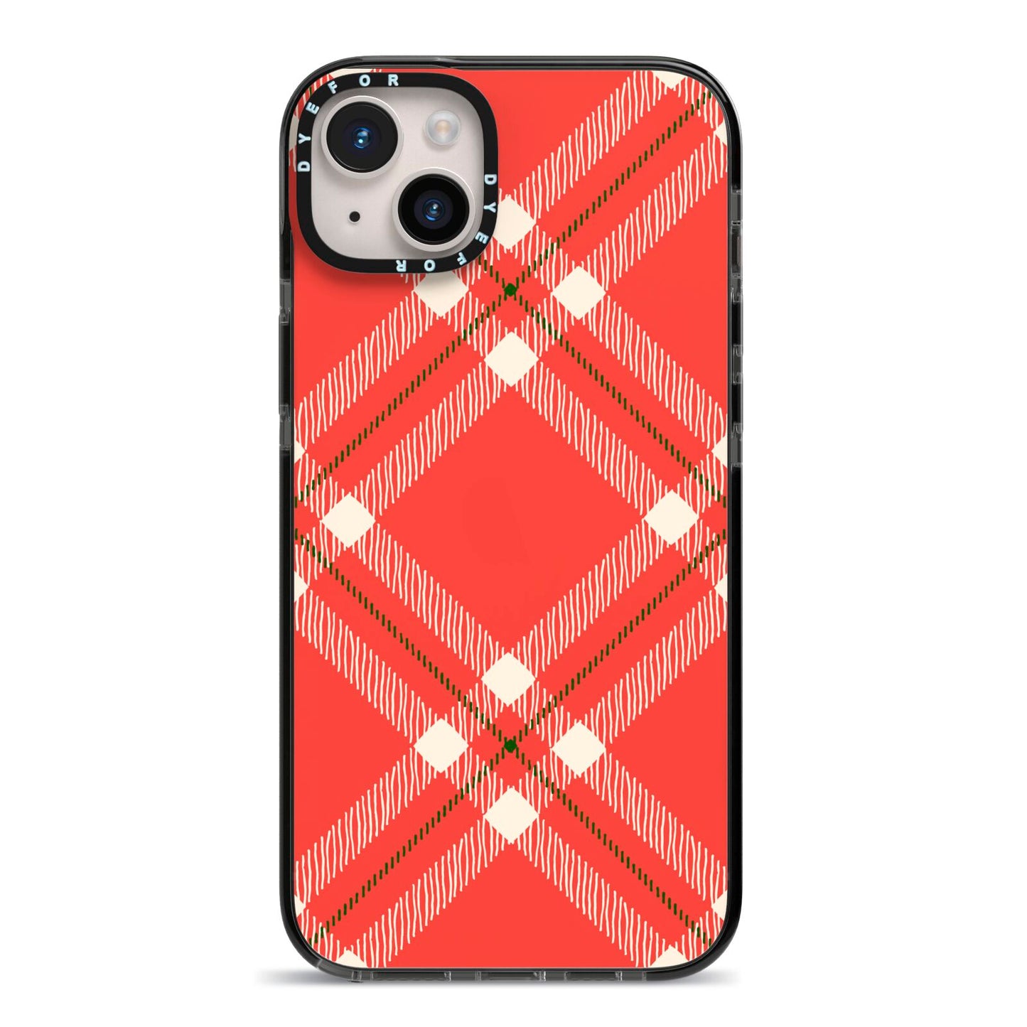 Christmas Tartan iPhone 14 Plus Black Impact Case on Silver phone