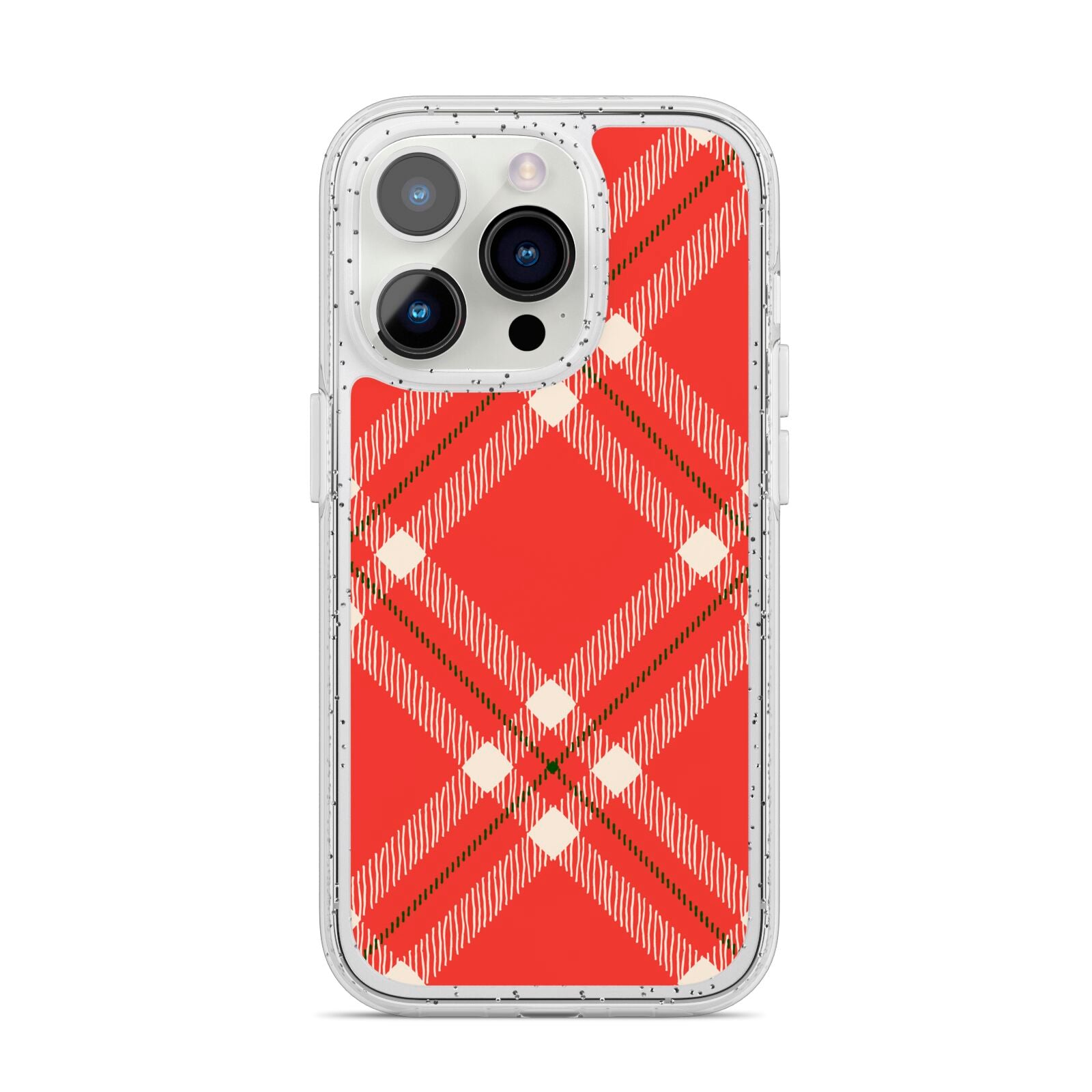 Christmas Tartan iPhone 14 Pro Glitter Tough Case Silver