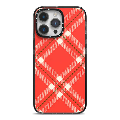 Christmas Tartan iPhone 14 Pro Max Black Impact Case on Silver phone