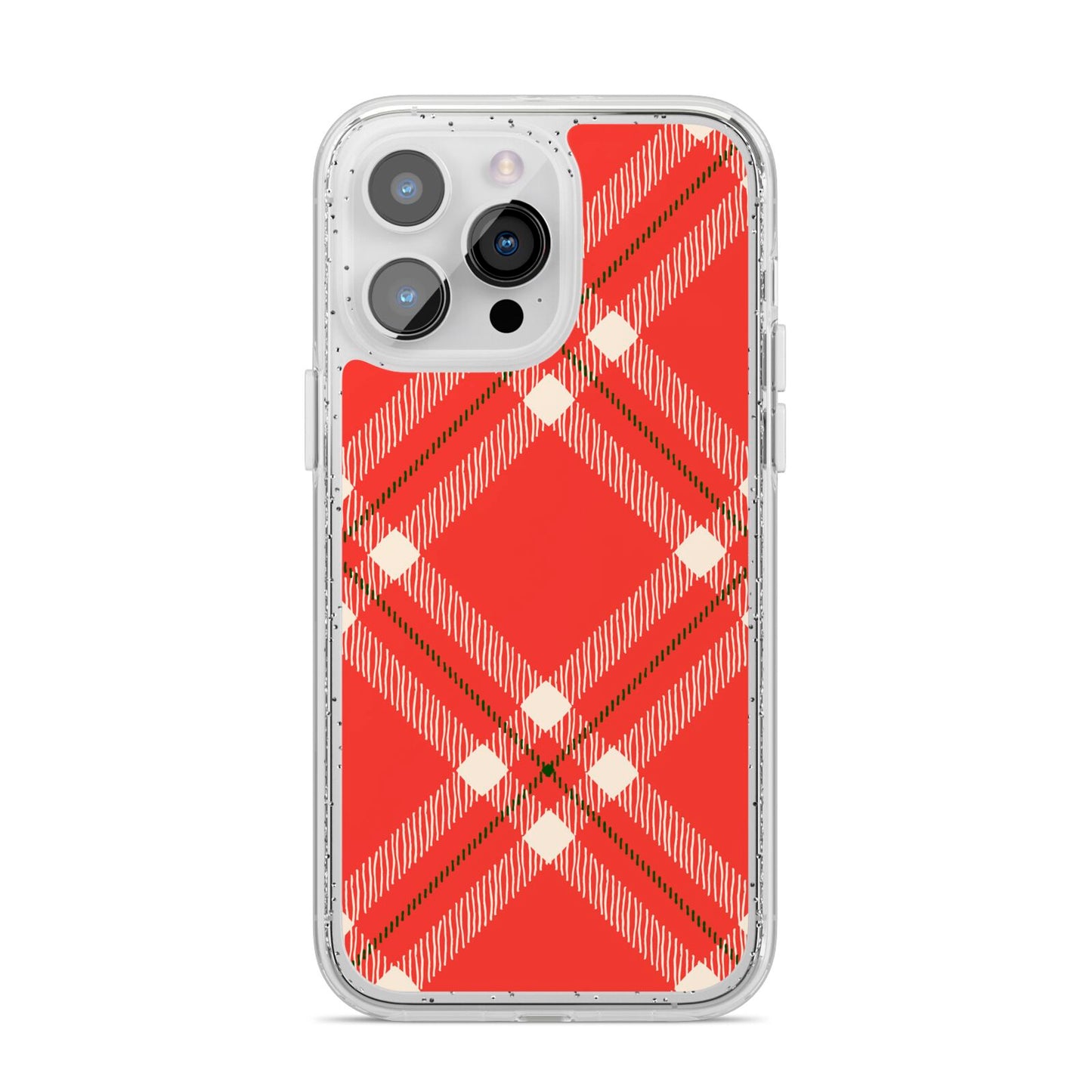 Christmas Tartan iPhone 14 Pro Max Glitter Tough Case Silver