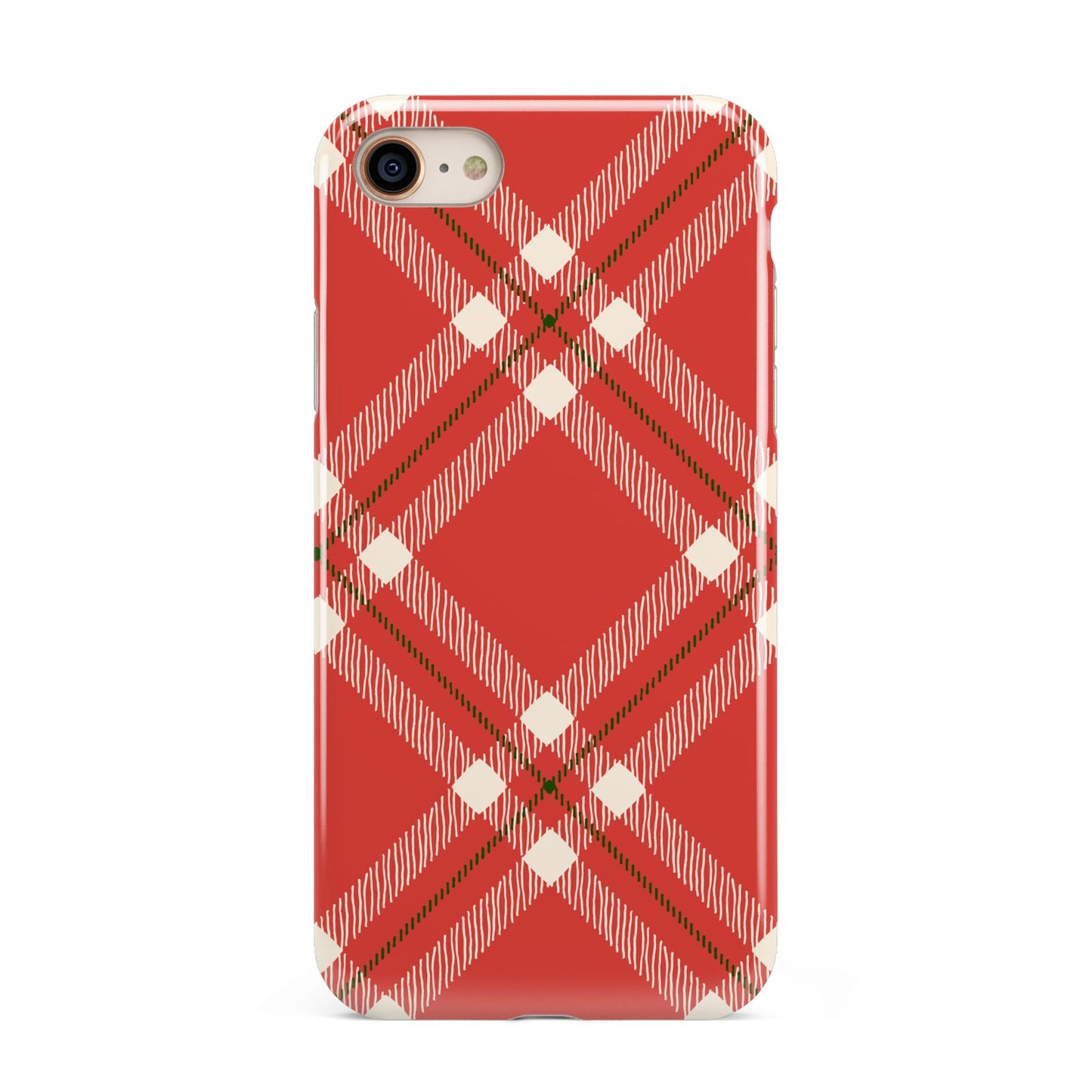 Christmas Tartan iPhone 8 3D Tough Case on Gold Phone