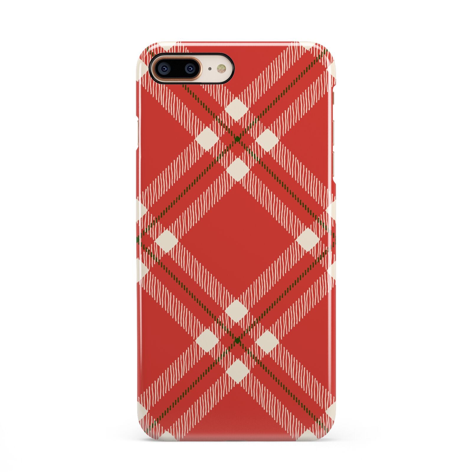 Christmas Tartan iPhone 8 Plus 3D Snap Case on Gold Phone