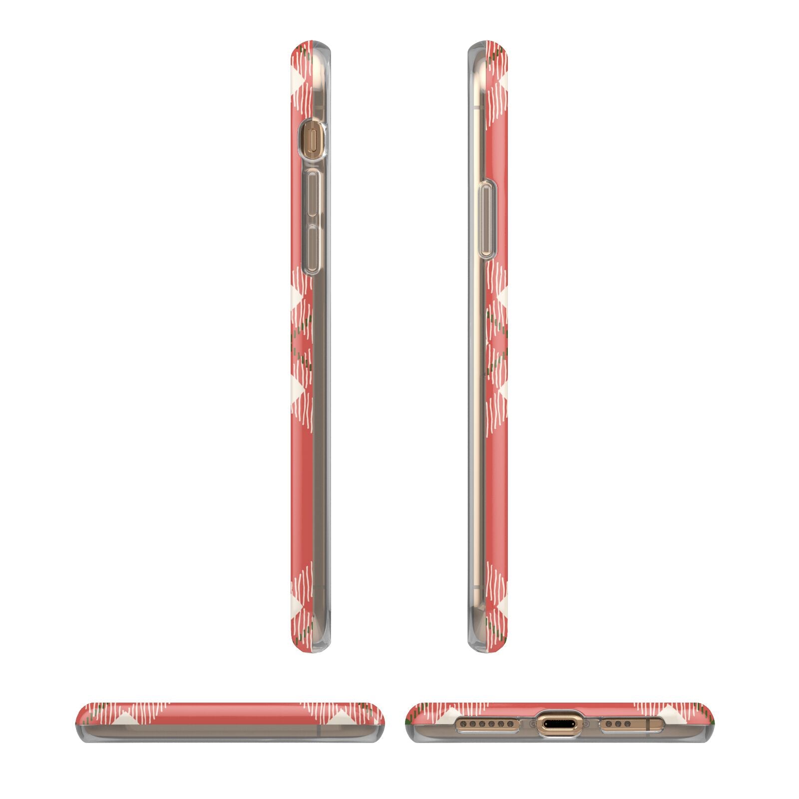 Christmas Tartan iPhone XS 3D Tough Case in Gold Angled Images