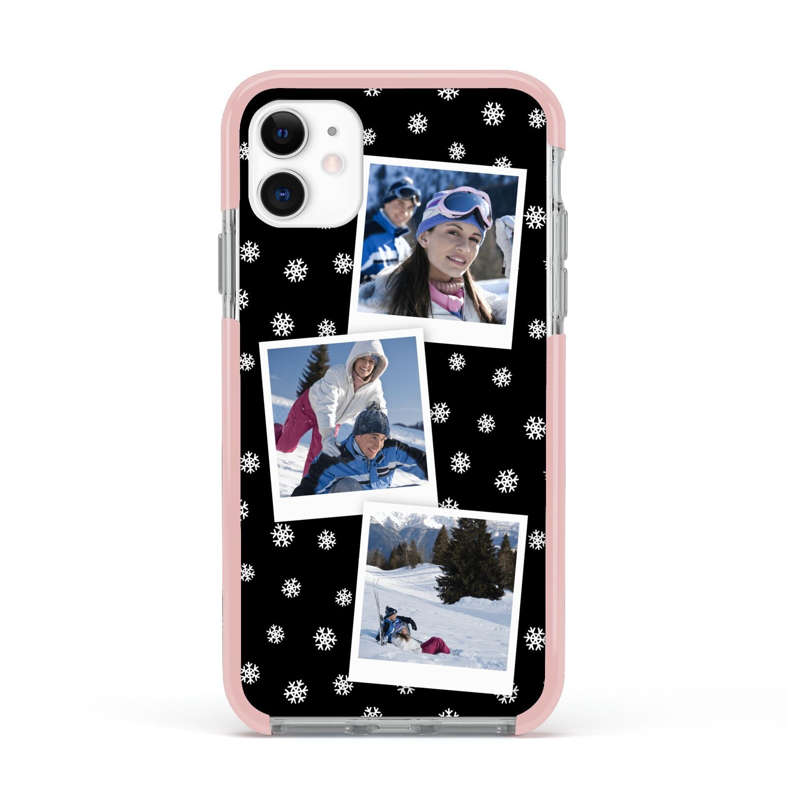Christmas Three Photo Apple iPhone 11 in White with Pink Impact Case