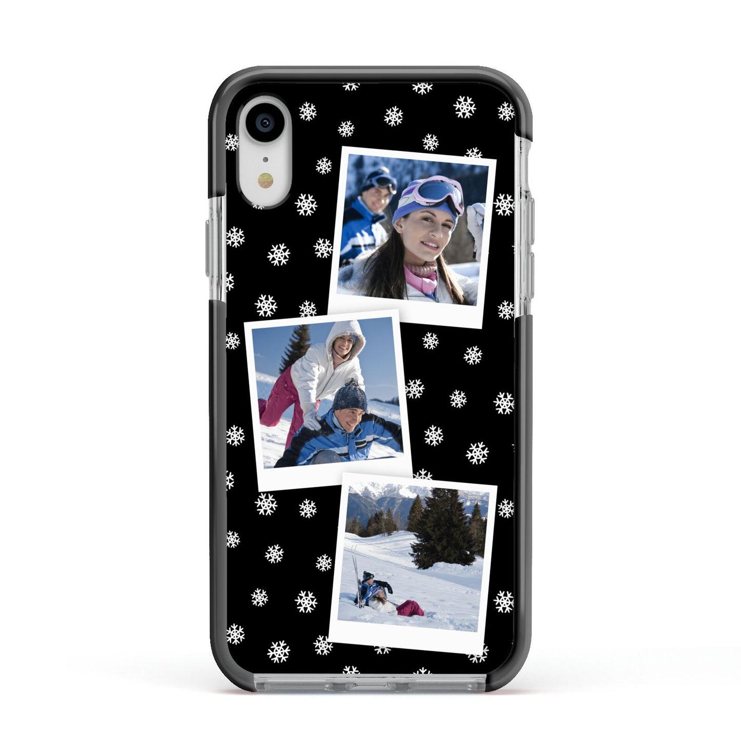 Christmas Three Photo Apple iPhone XR Impact Case Black Edge on Silver Phone
