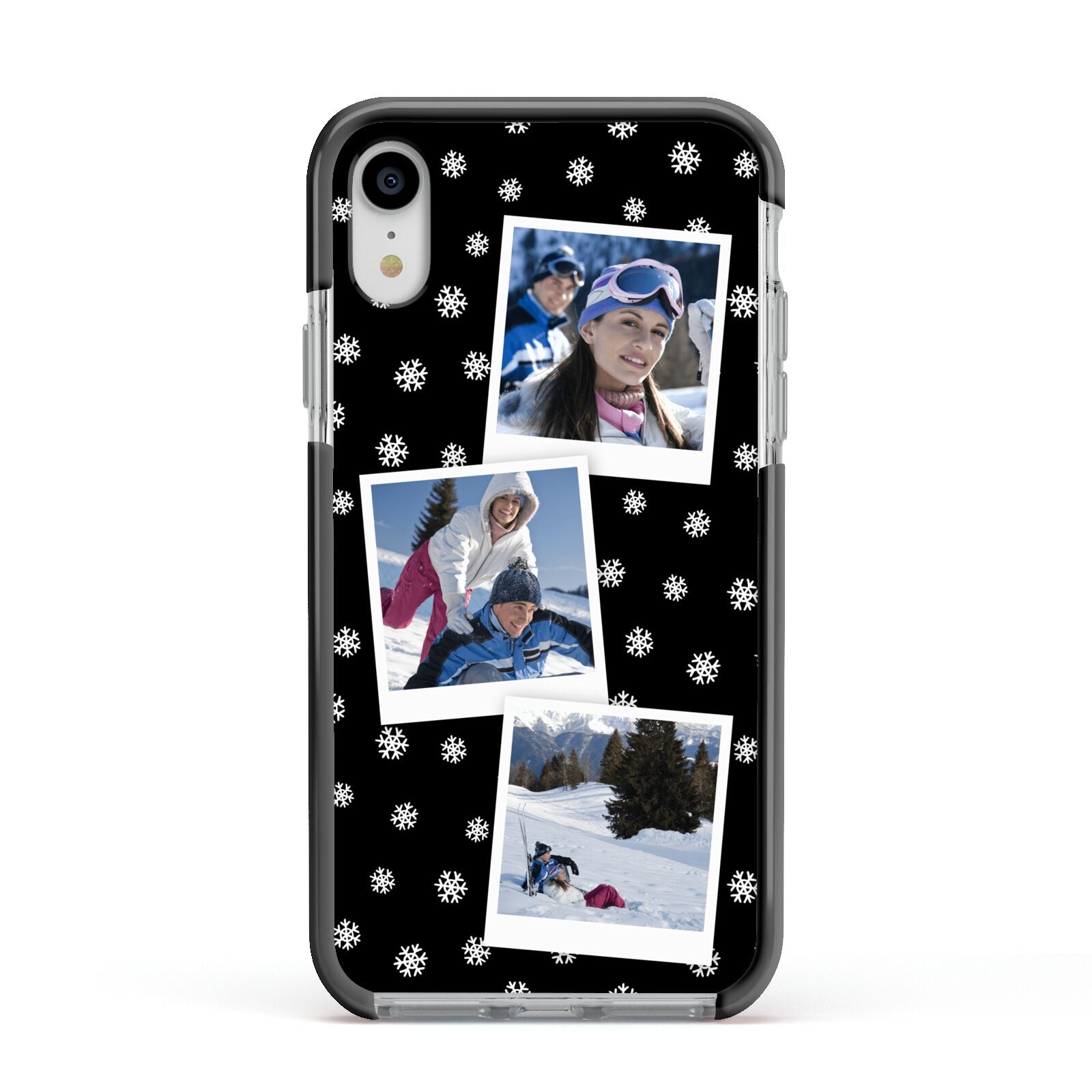 Christmas Three Photo Apple iPhone XR Impact Case Black Edge on Silver Phone