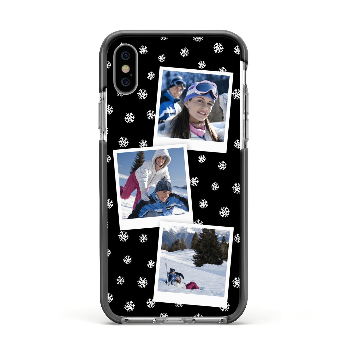 Christmas Three Photo Apple iPhone Xs Impact Case Black Edge on Silver Phone