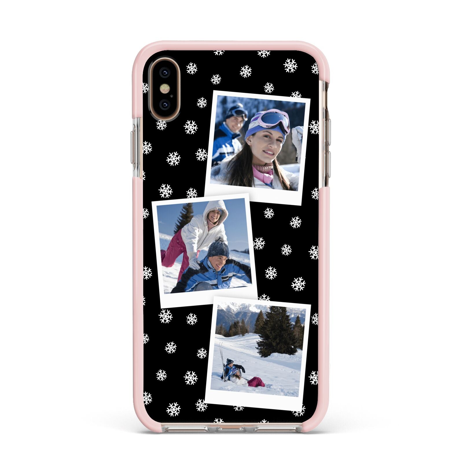 Christmas Three Photo Apple iPhone Xs Max Impact Case Pink Edge on Gold Phone