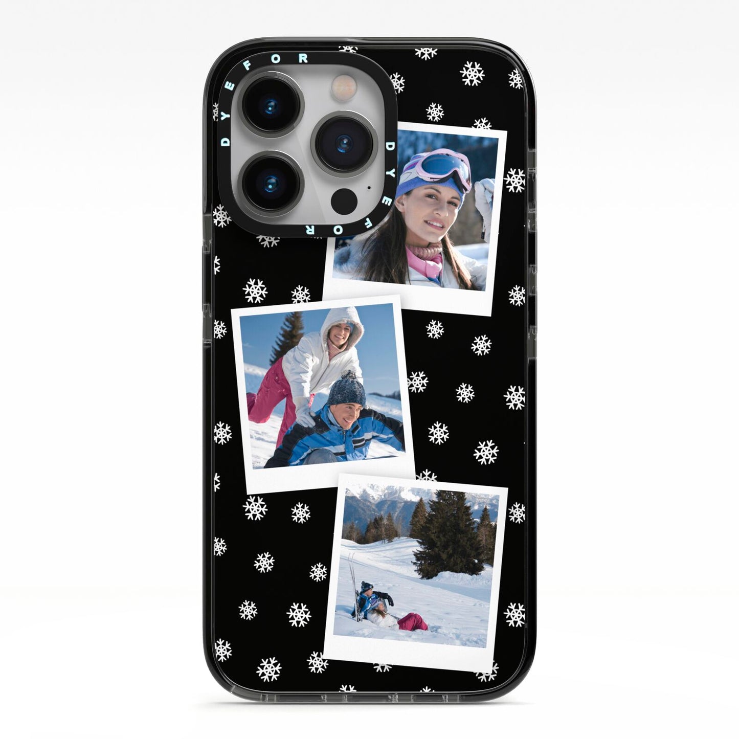 Christmas Three Photo iPhone 13 Pro Black Impact Case on Silver phone