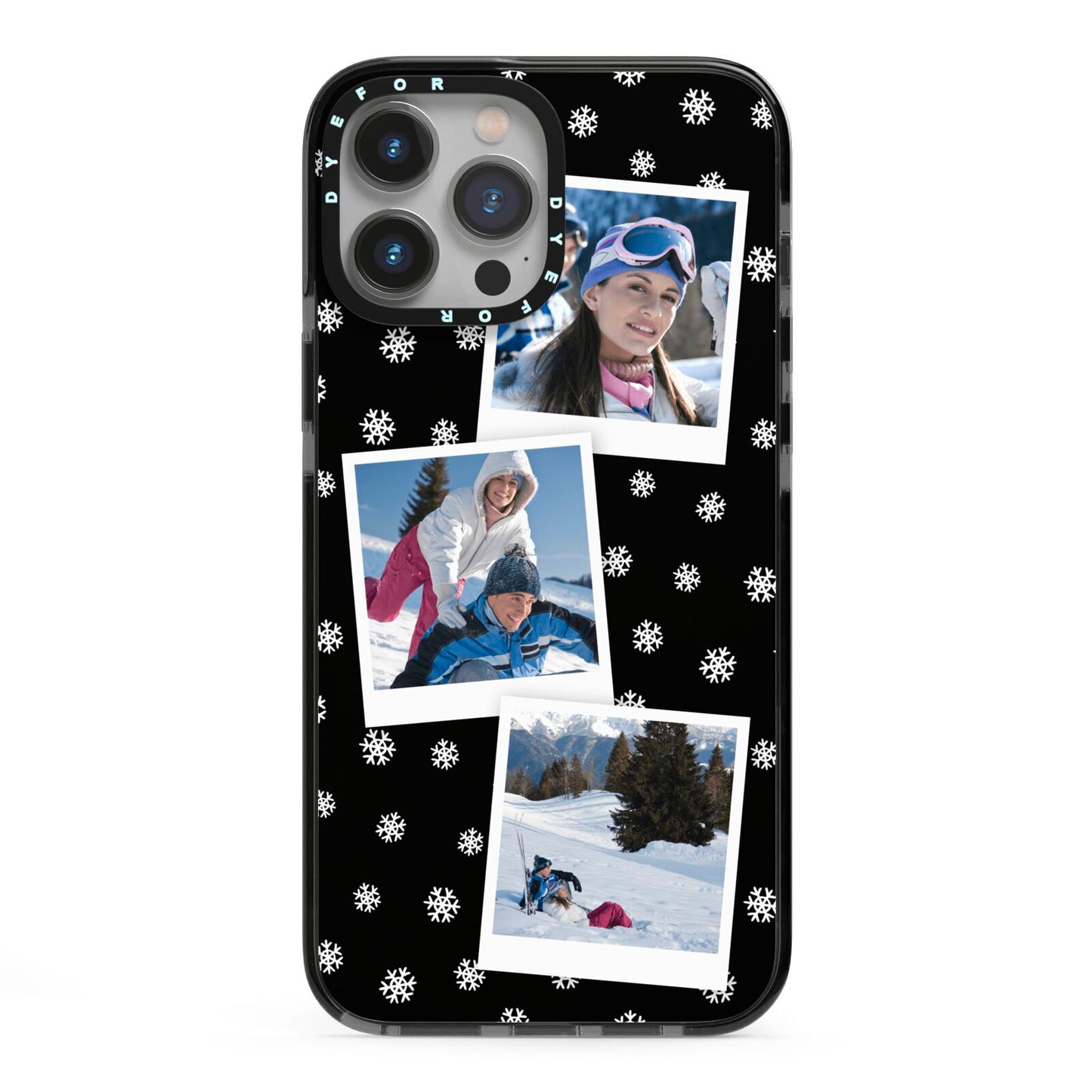 Christmas Three Photo iPhone 13 Pro Max Black Impact Case on Silver phone