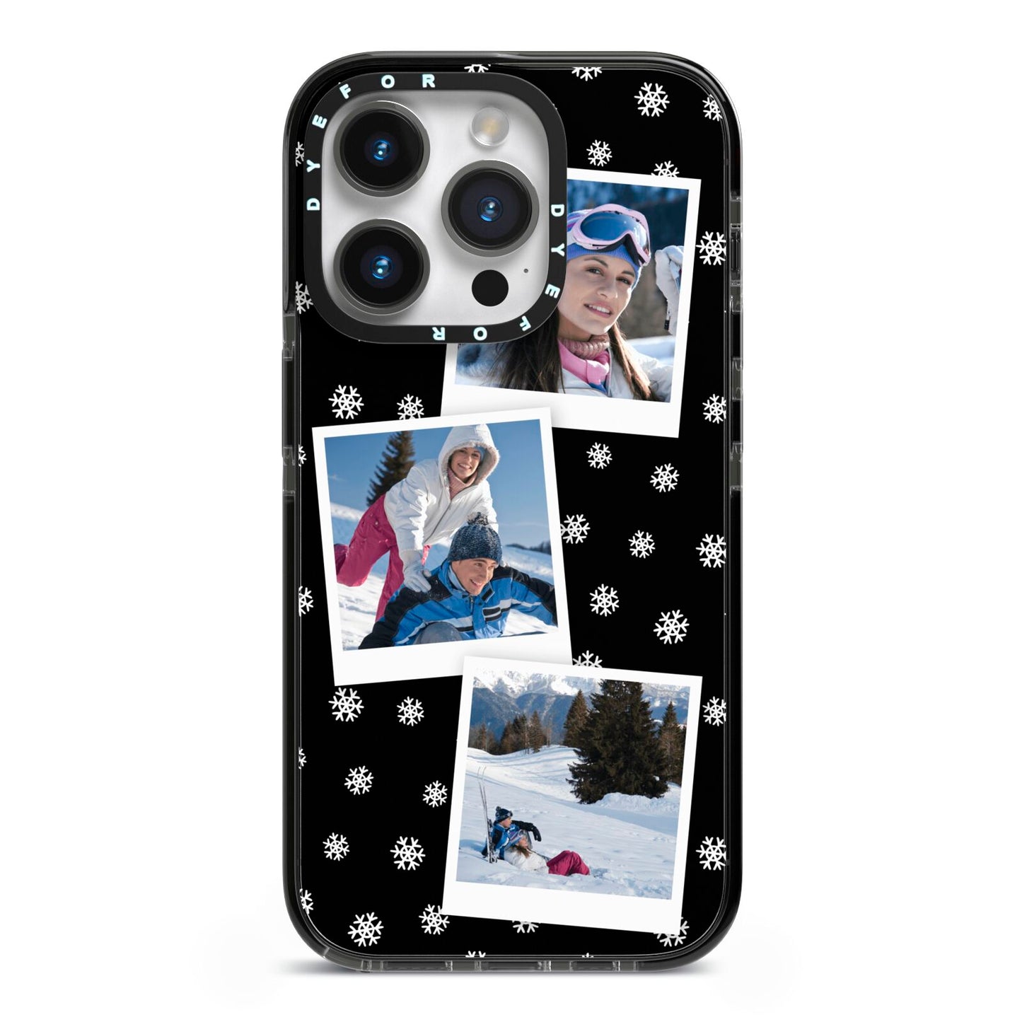 Christmas Three Photo iPhone 14 Pro Black Impact Case on Silver phone