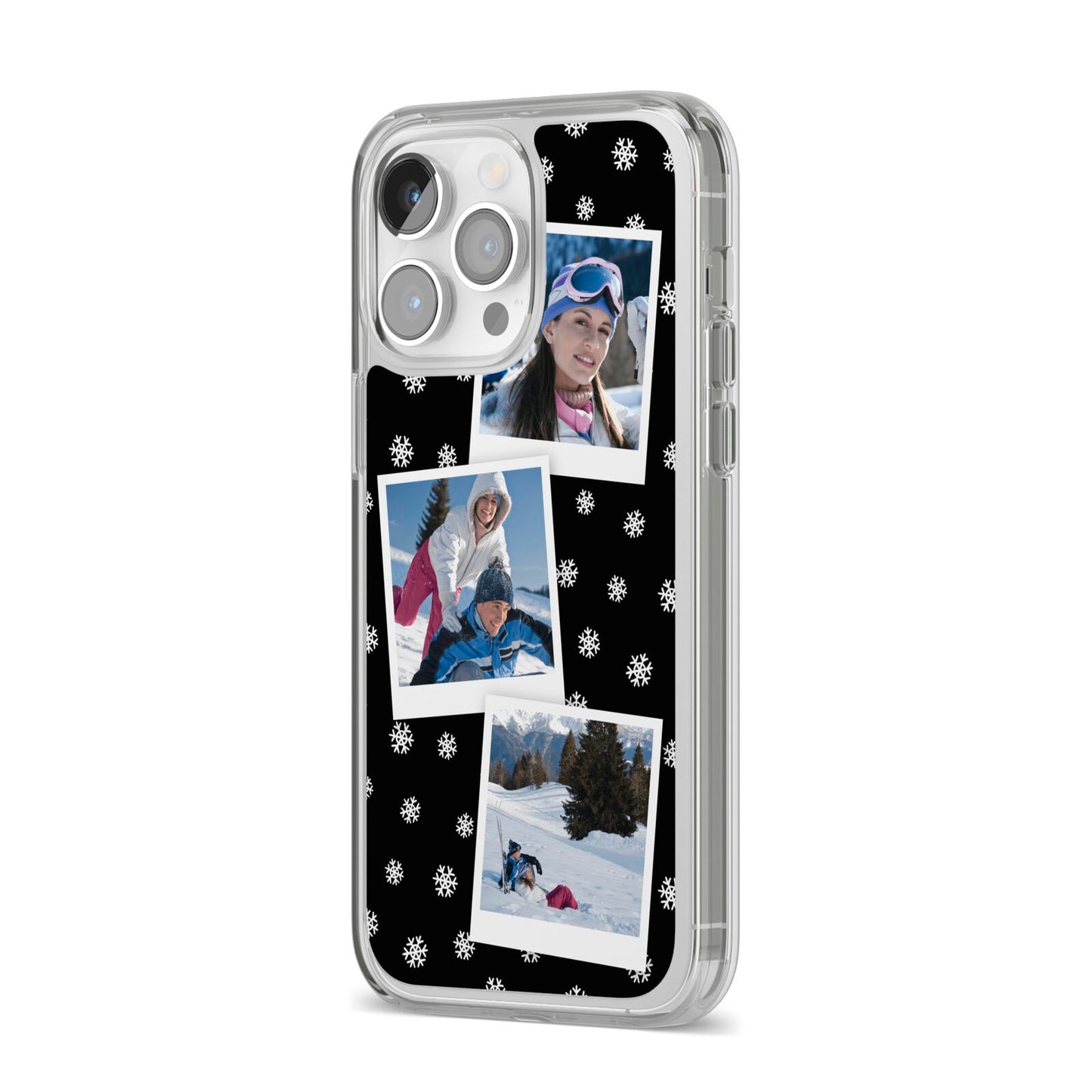 Christmas Three Photo iPhone 14 Pro Max Clear Tough Case Silver Angled Image