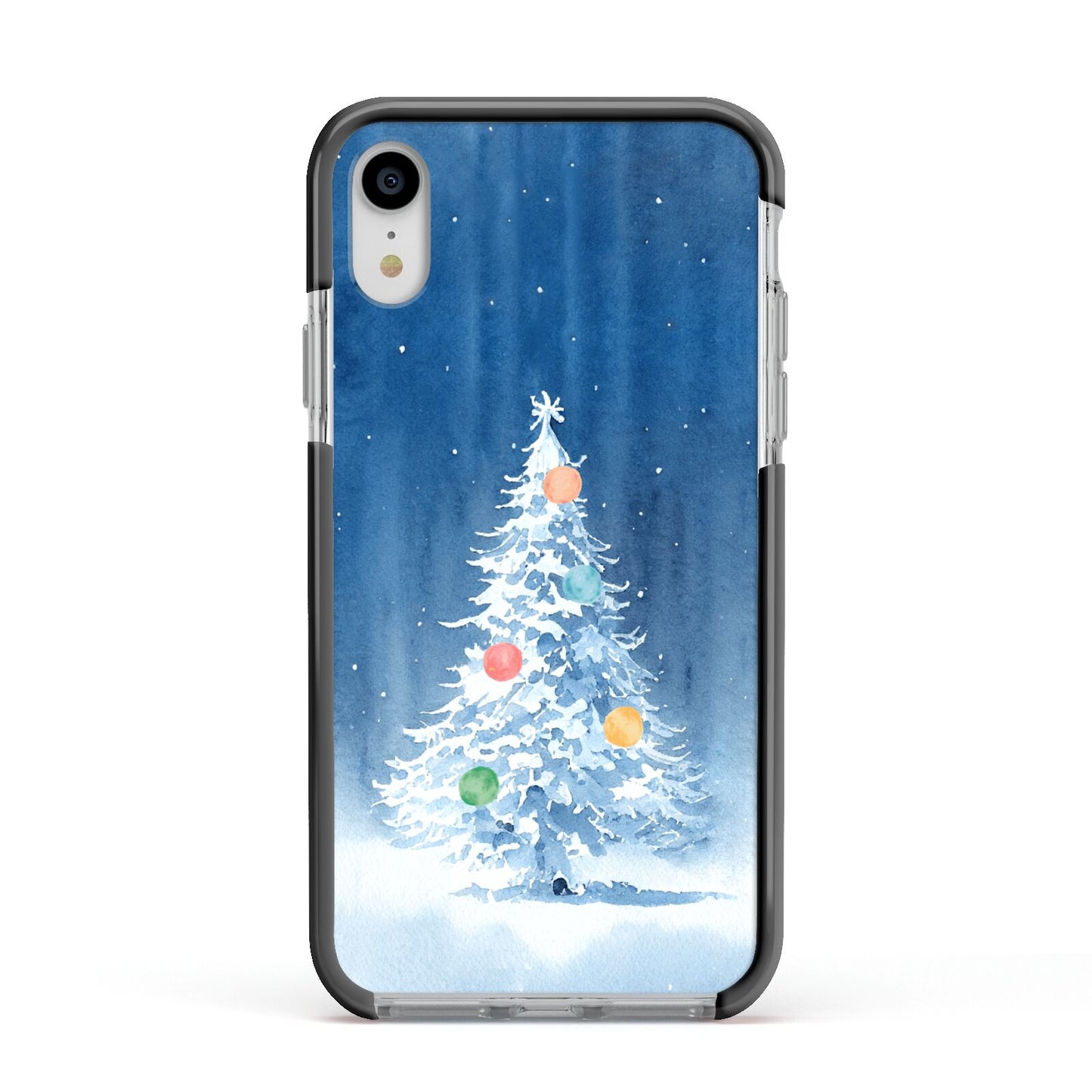 Christmas Tree Apple iPhone XR Impact Case Black Edge on Silver Phone