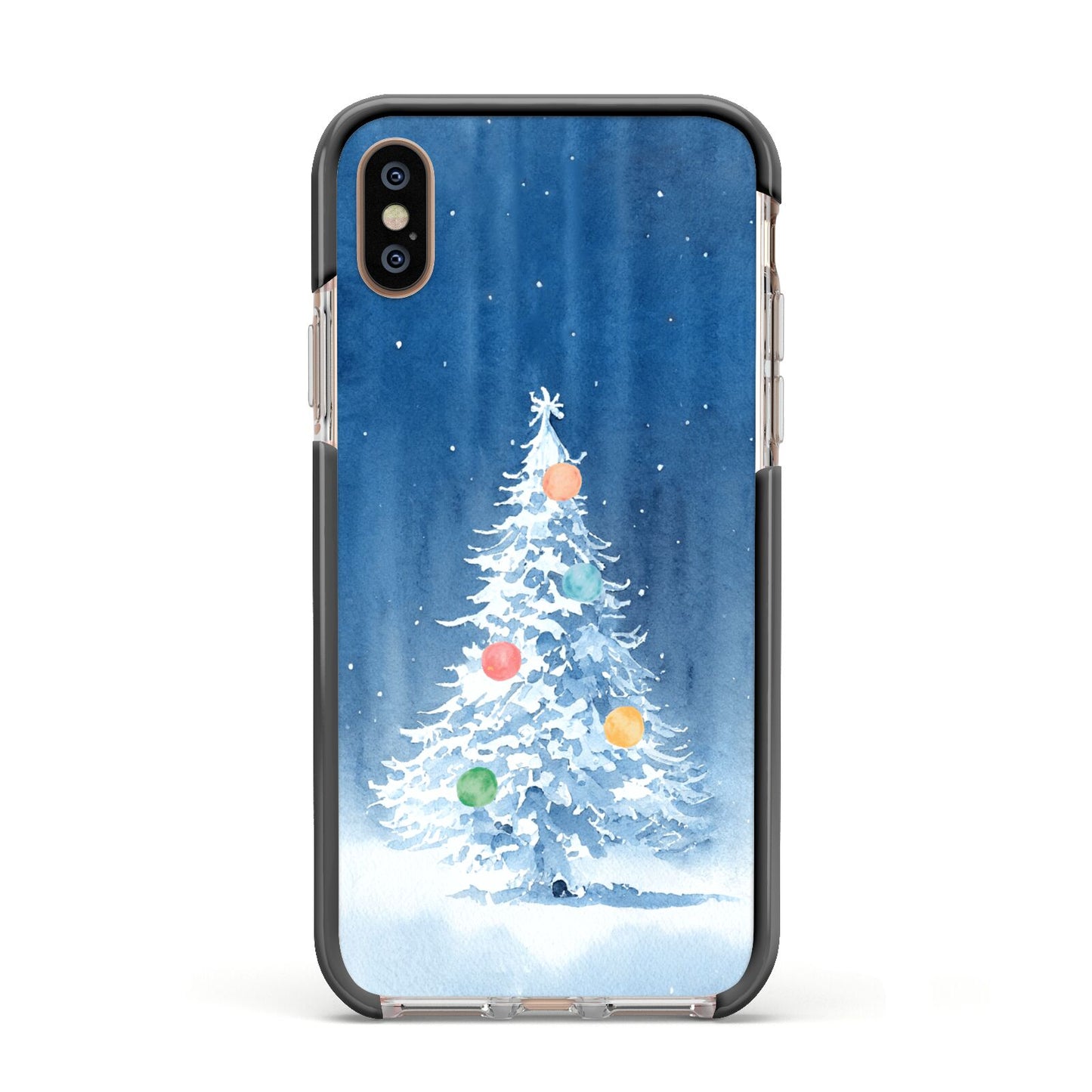 Christmas Tree Apple iPhone Xs Impact Case Black Edge on Gold Phone