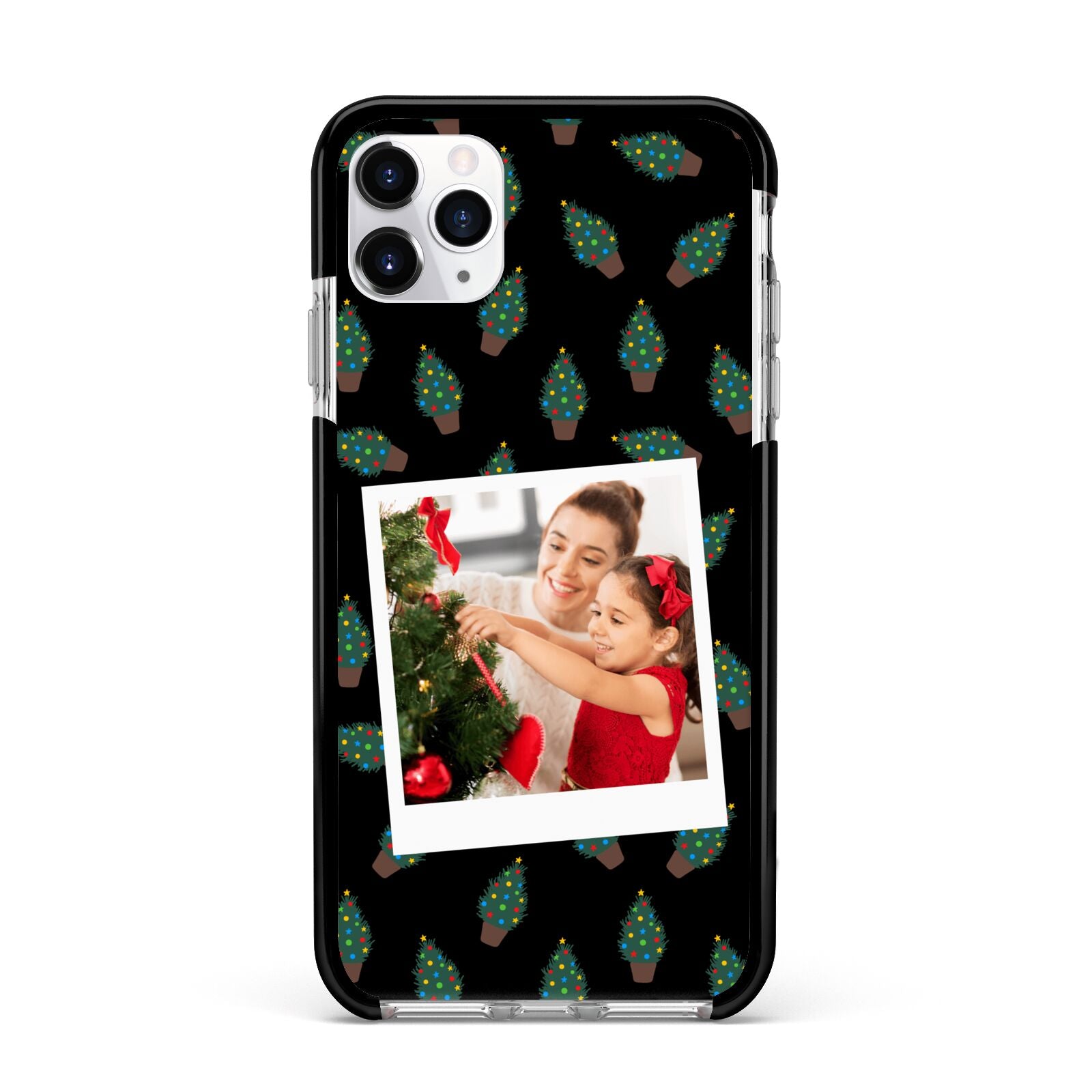 Christmas Tree Polaroid Photo Apple iPhone 11 Pro Max in Silver with Black Impact Case