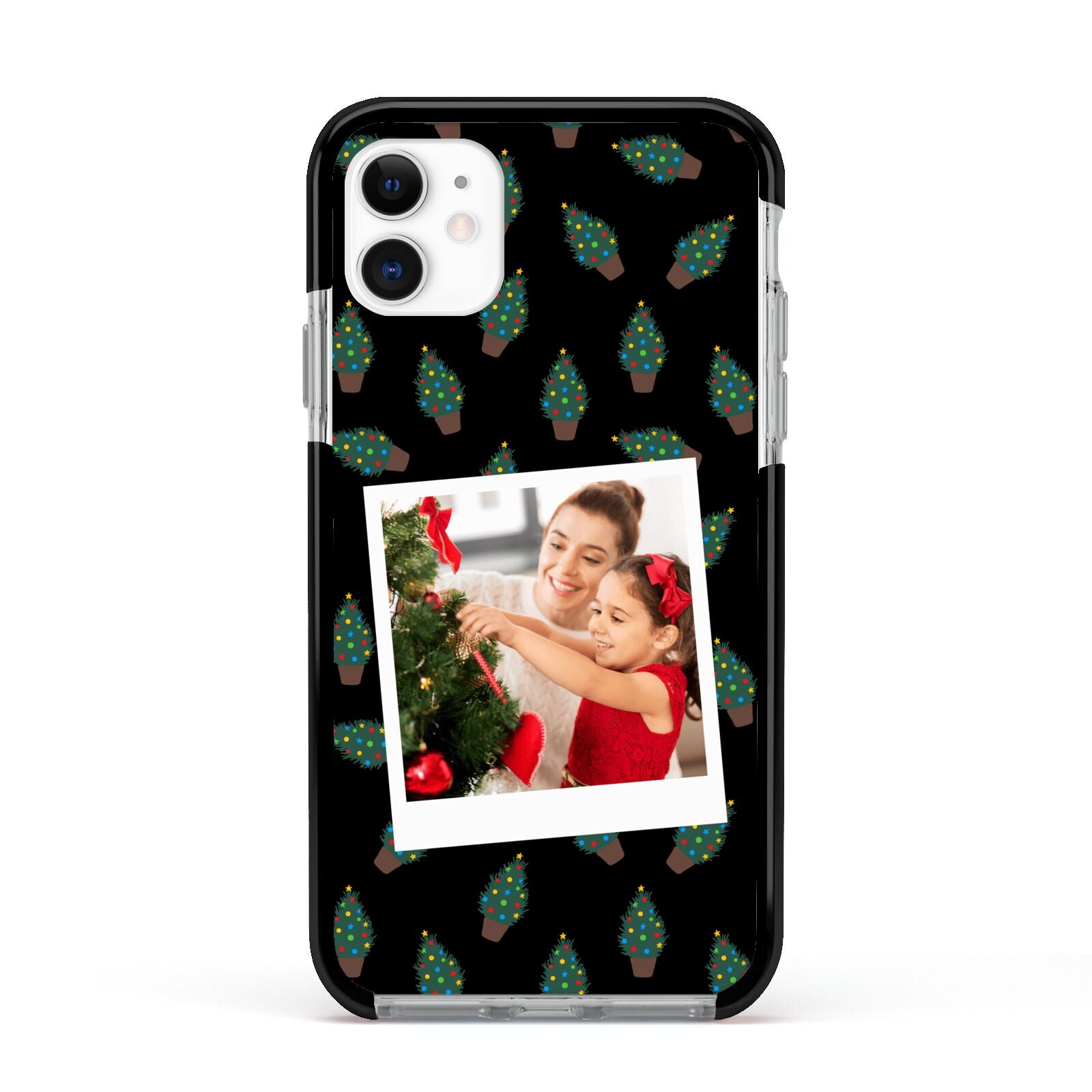 Christmas Tree Polaroid Photo Apple iPhone 11 in White with Black Impact Case