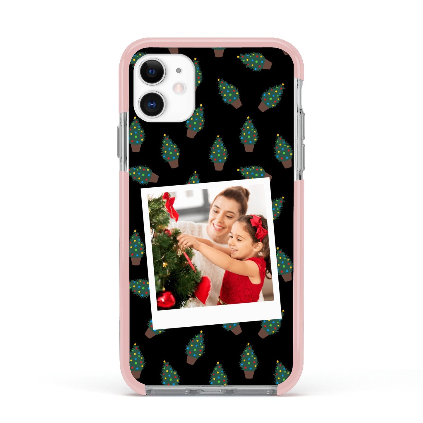 Christmas Tree Polaroid Photo Apple iPhone 11 in White with Pink Impact Case