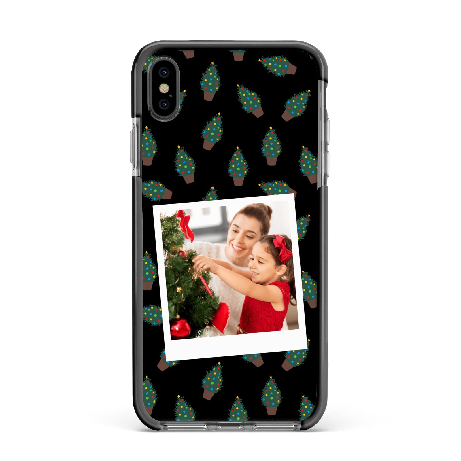 Christmas Tree Polaroid Photo Apple iPhone Xs Max Impact Case Black Edge on Black Phone