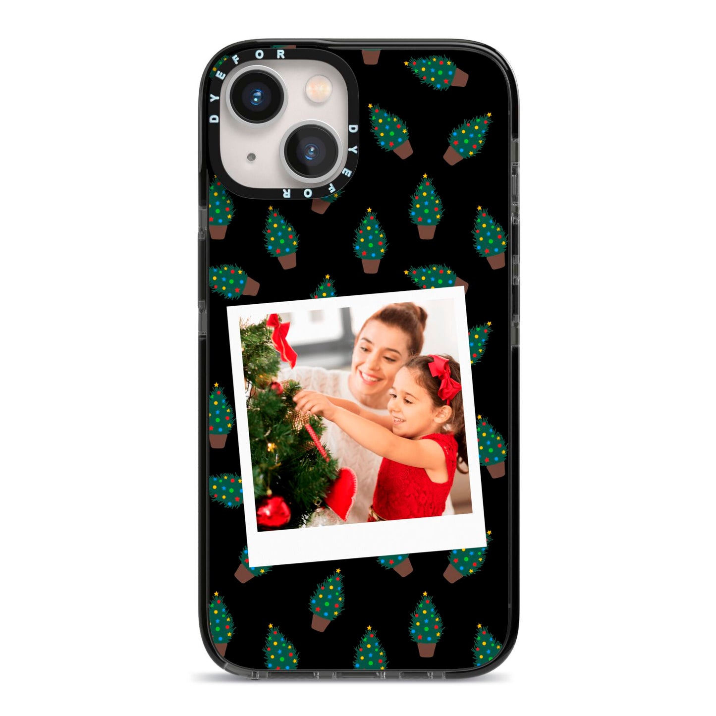 Christmas Tree Polaroid Photo iPhone 13 Black Impact Case on Silver phone