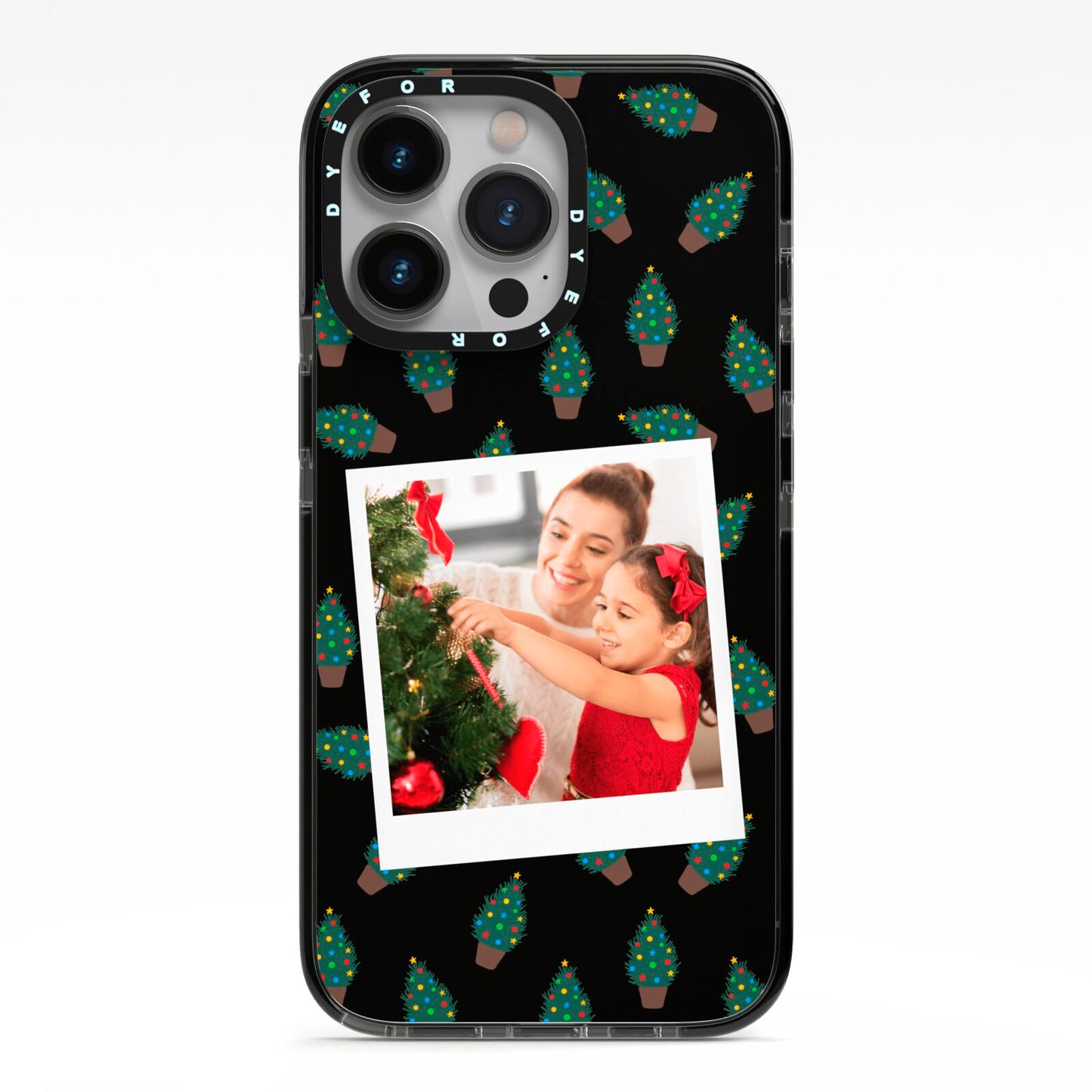 Christmas Tree Polaroid Photo iPhone 13 Pro Black Impact Case on Silver phone